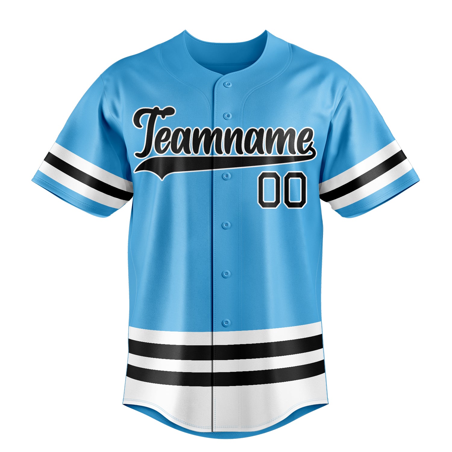 Custom Sky Blue & Black Double Stripe Fan Baseball Jersey