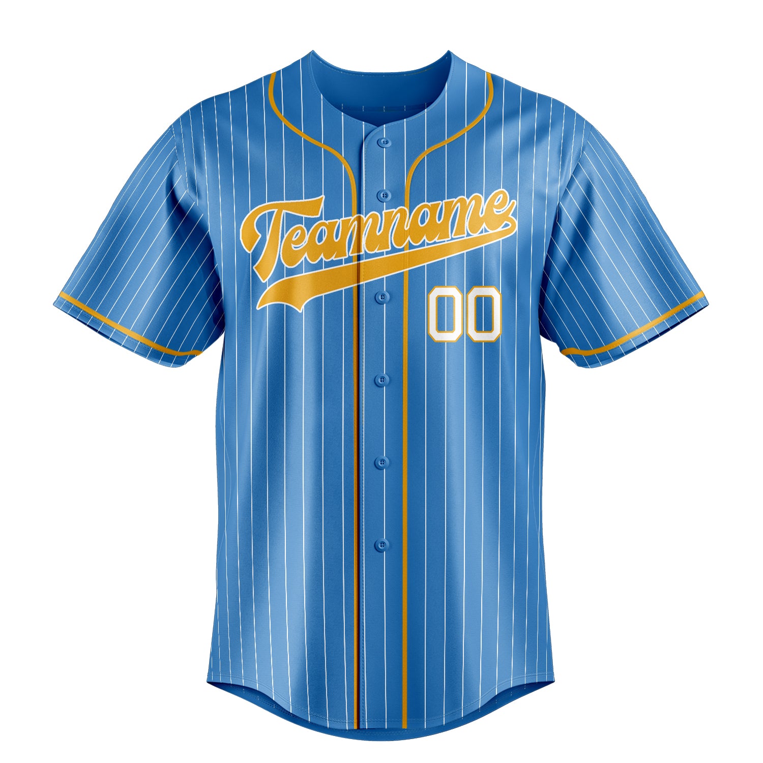 Custom Powder Blue & Yellow Cream Pinstripe Fan Baseball Jersey