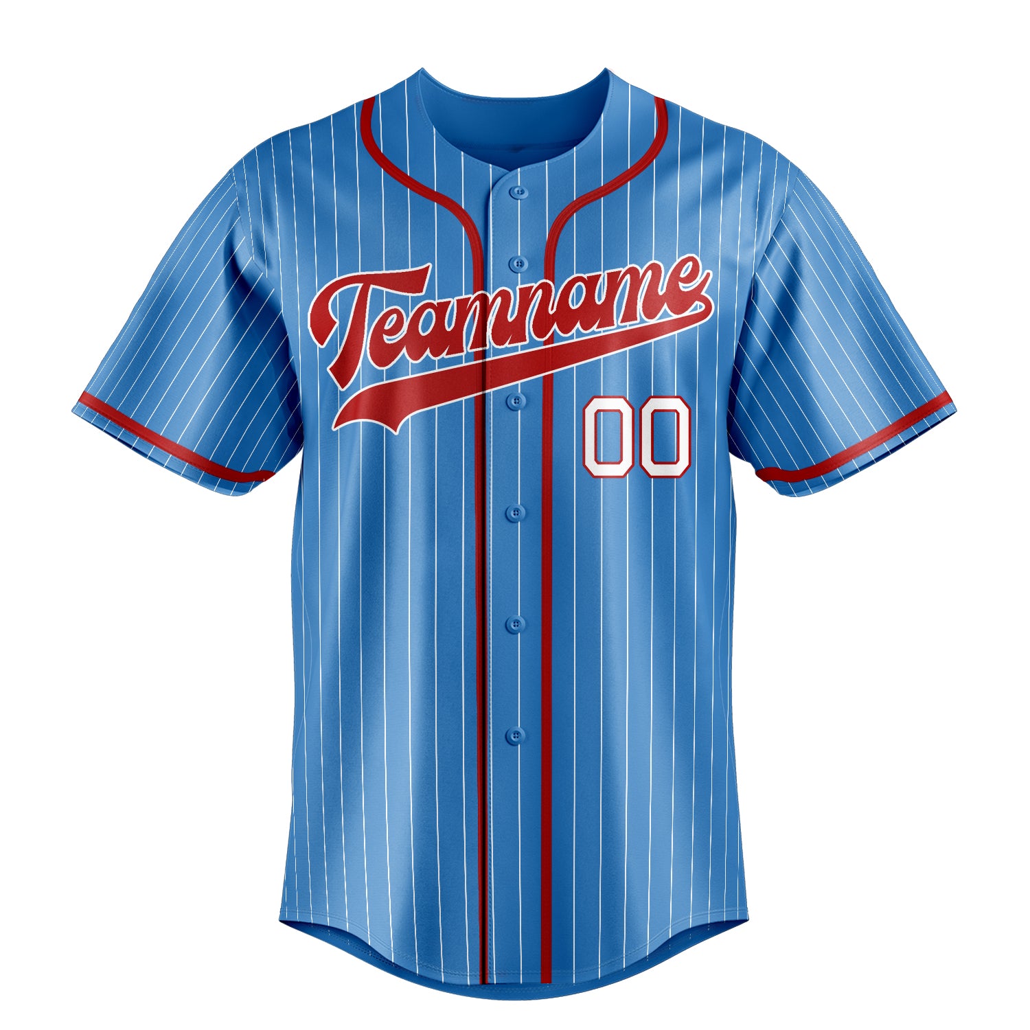 Custom Powder Blue & Red White Pinstripe Fan Baseball Jersey