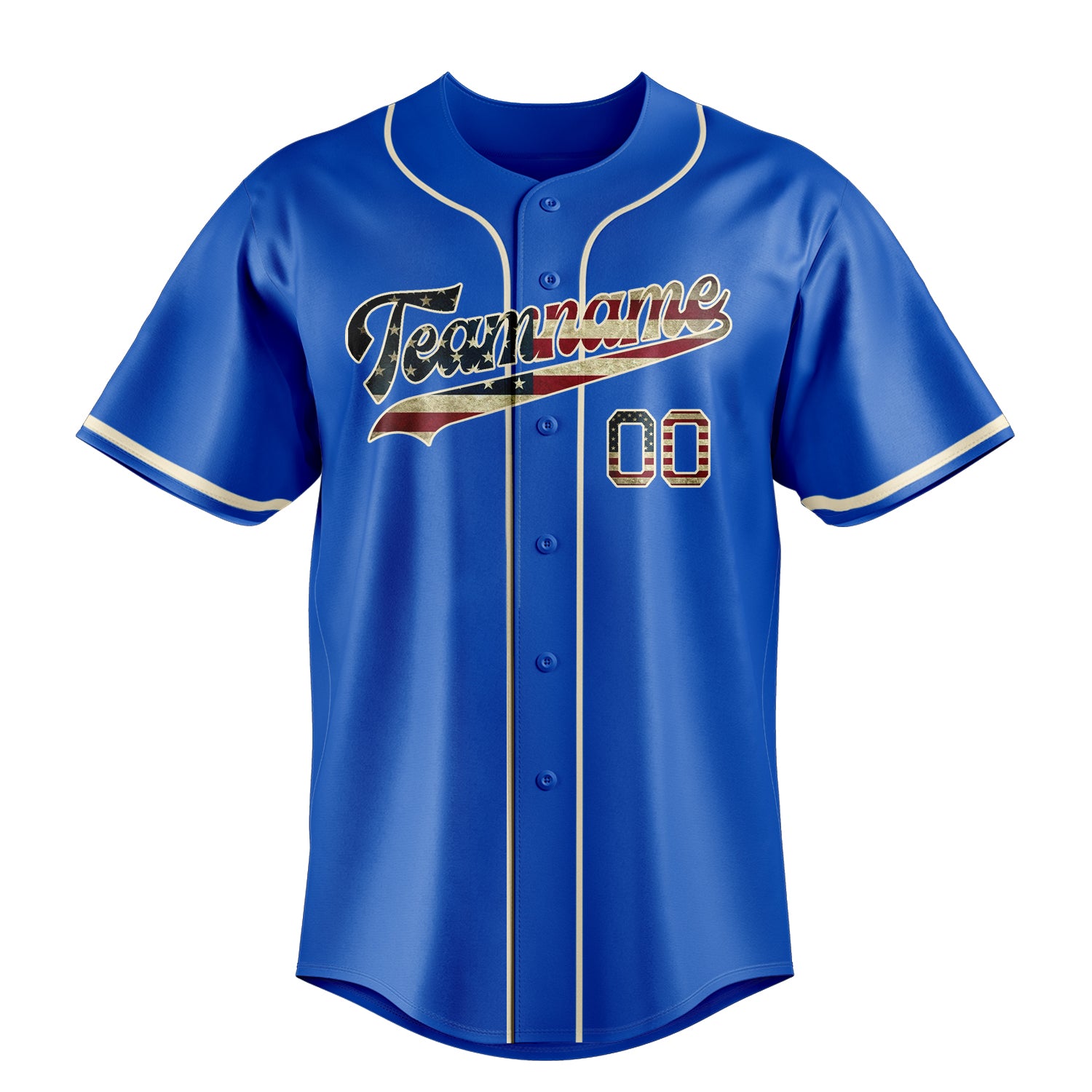 Custom Thunder Blue & White Vintage USA Flag Fan Baseball Jersey