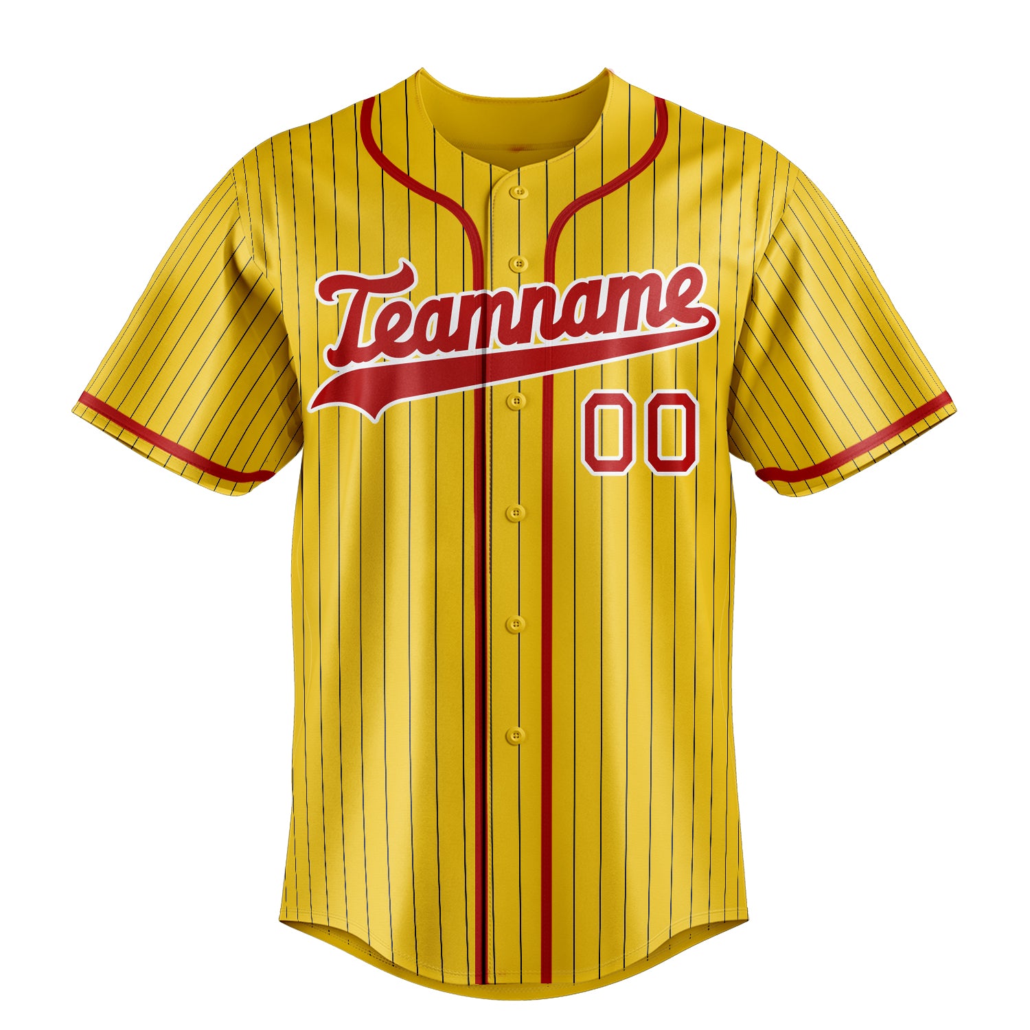 Custom Yellow & Red Black Pinstripe Fan Baseball Jersey