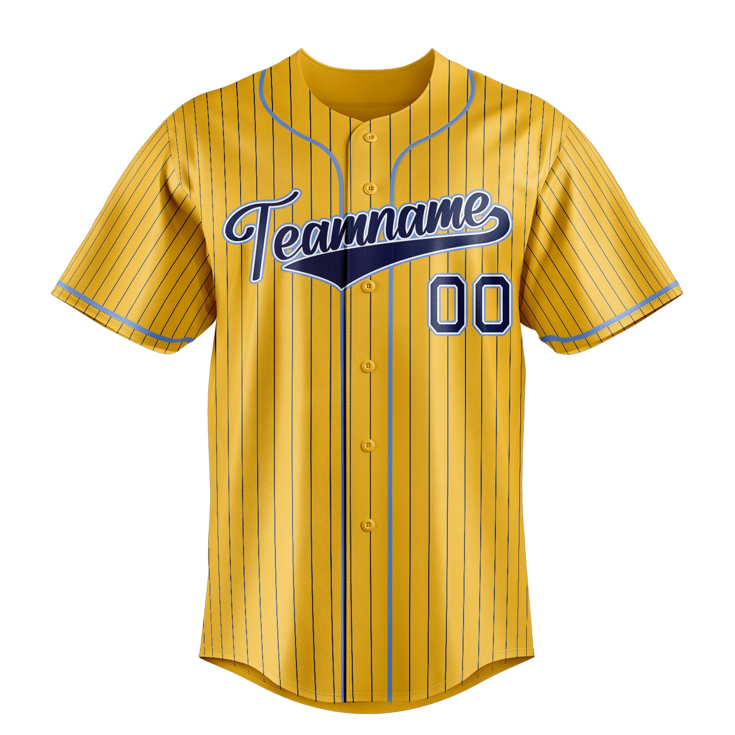 Custom Yellow & Navy Navy Pinstripe Fan Baseball Jersey