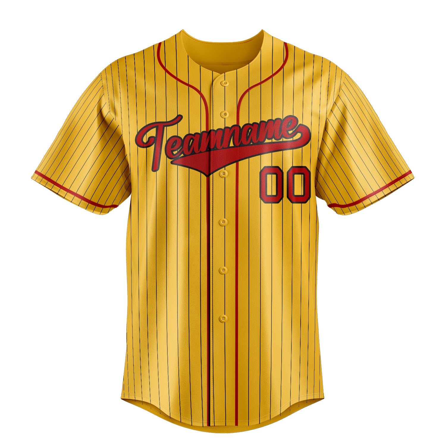 Custom Yellow & Red Black Pinstripe Fan Baseball Jersey