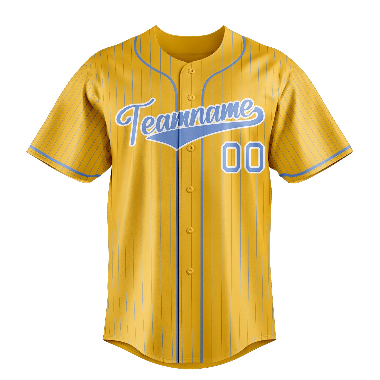 Custom Yellow & Light Blue Light Blue Pinstripe Fan Baseball Jersey