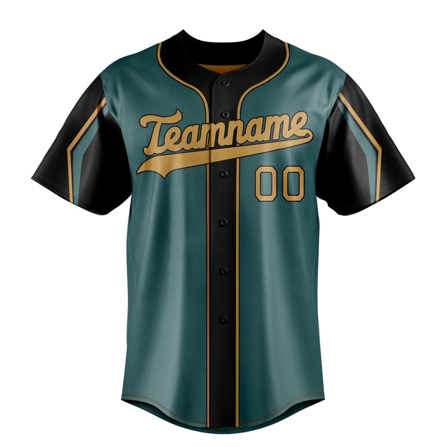 Custom Midnight Green & Olg Gold 3 Colors Arm Shapes Fan Baseball Jersey