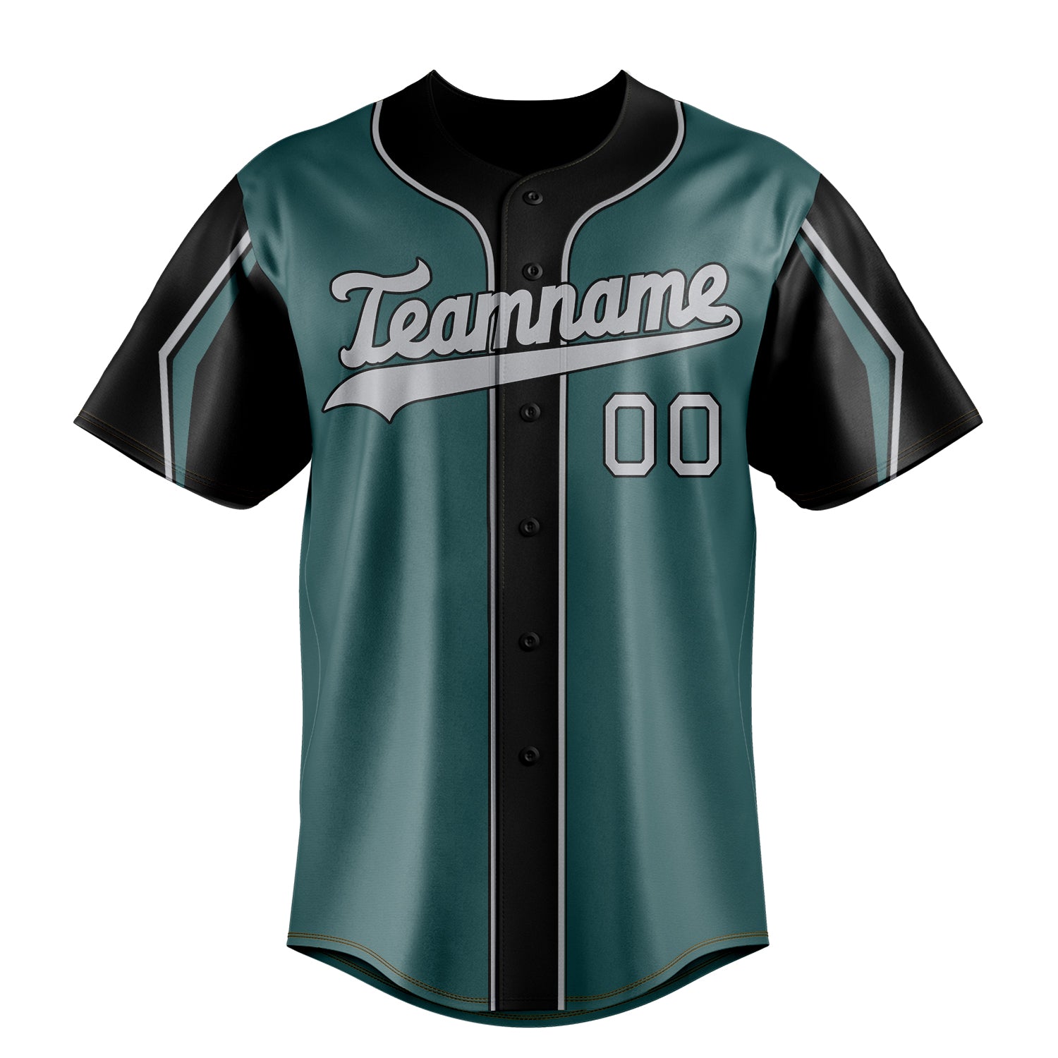 Custom Midnight Green & Gray 3 Colors Arm Shapes Fan Baseball Jersey