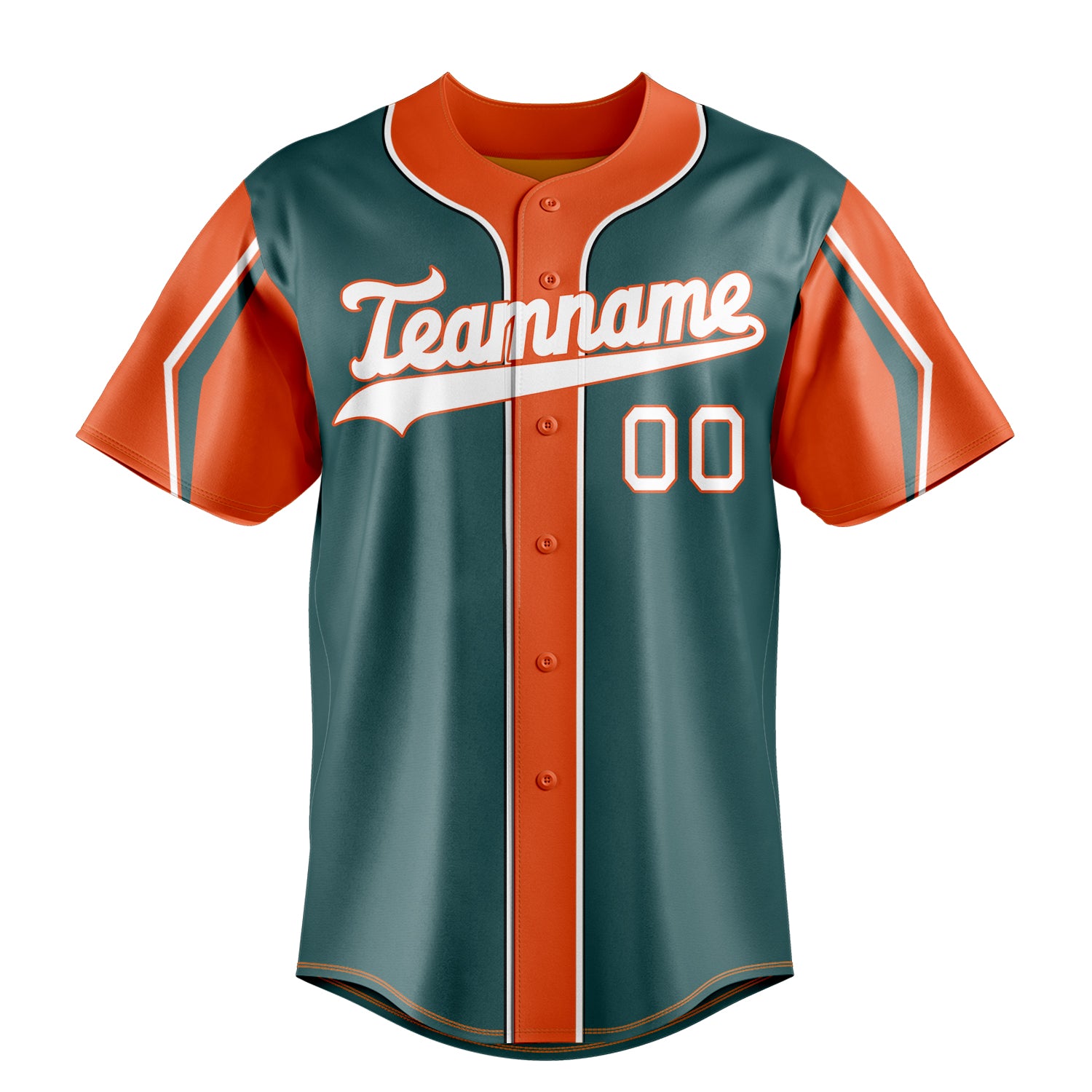 Custom Midnight Green & Orange 3 Colors Arm Shapes Fan Baseball Jersey