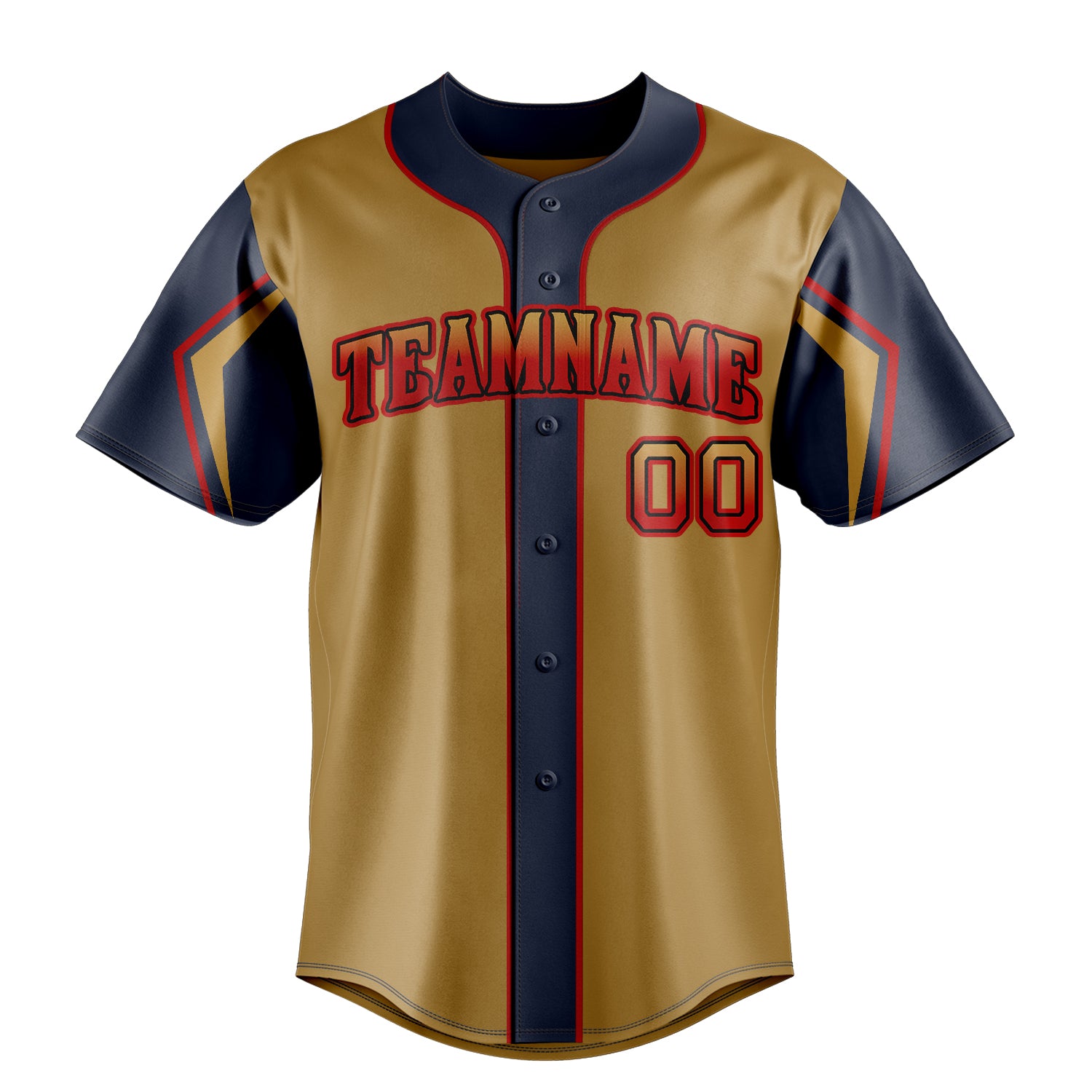 Custom Old Gold & Navy 3 Colors Arm Shapes Fan Baseball Jersey