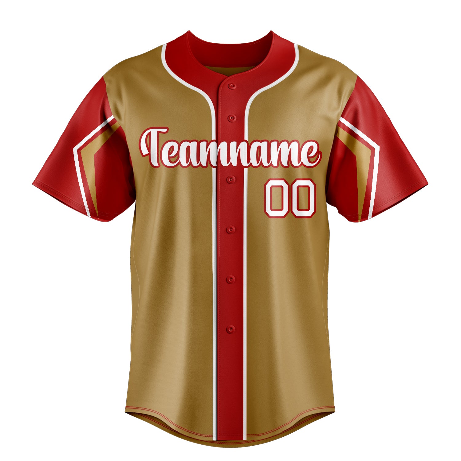 Custom Old Gold & Red 3 Colors Arm Shapes Fan Baseball Jersey
