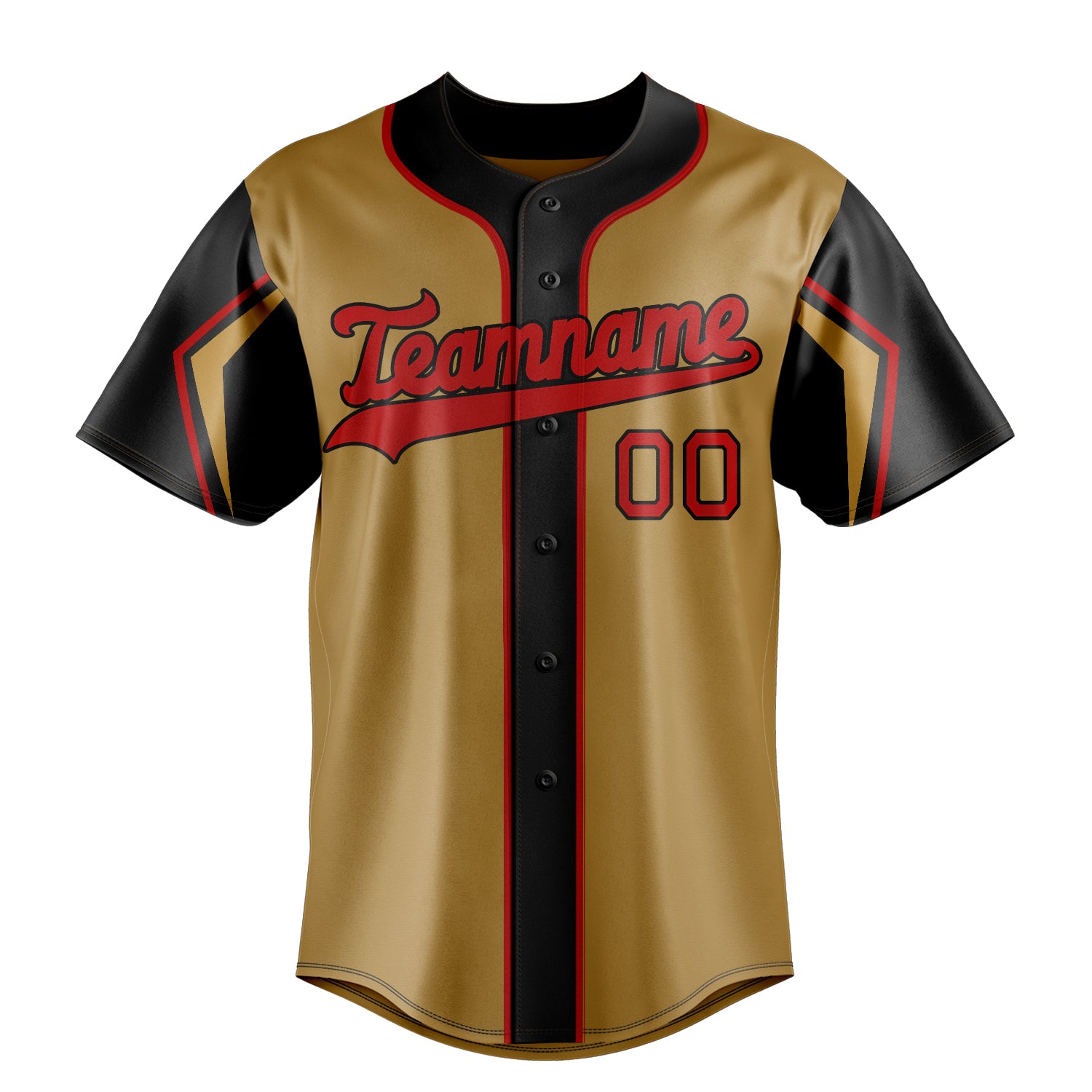 Custom Old Gold & Black 3 Colors Arm Shapes Fan Baseball Jersey
