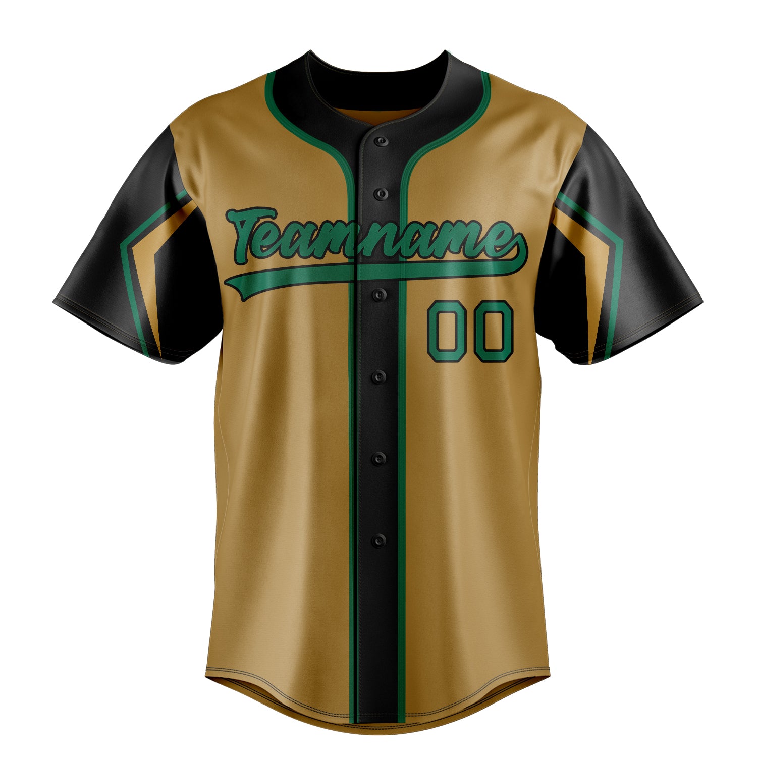 Custom Old Gold & Black 3 Colors Arm Shapes Fan Baseball Jersey