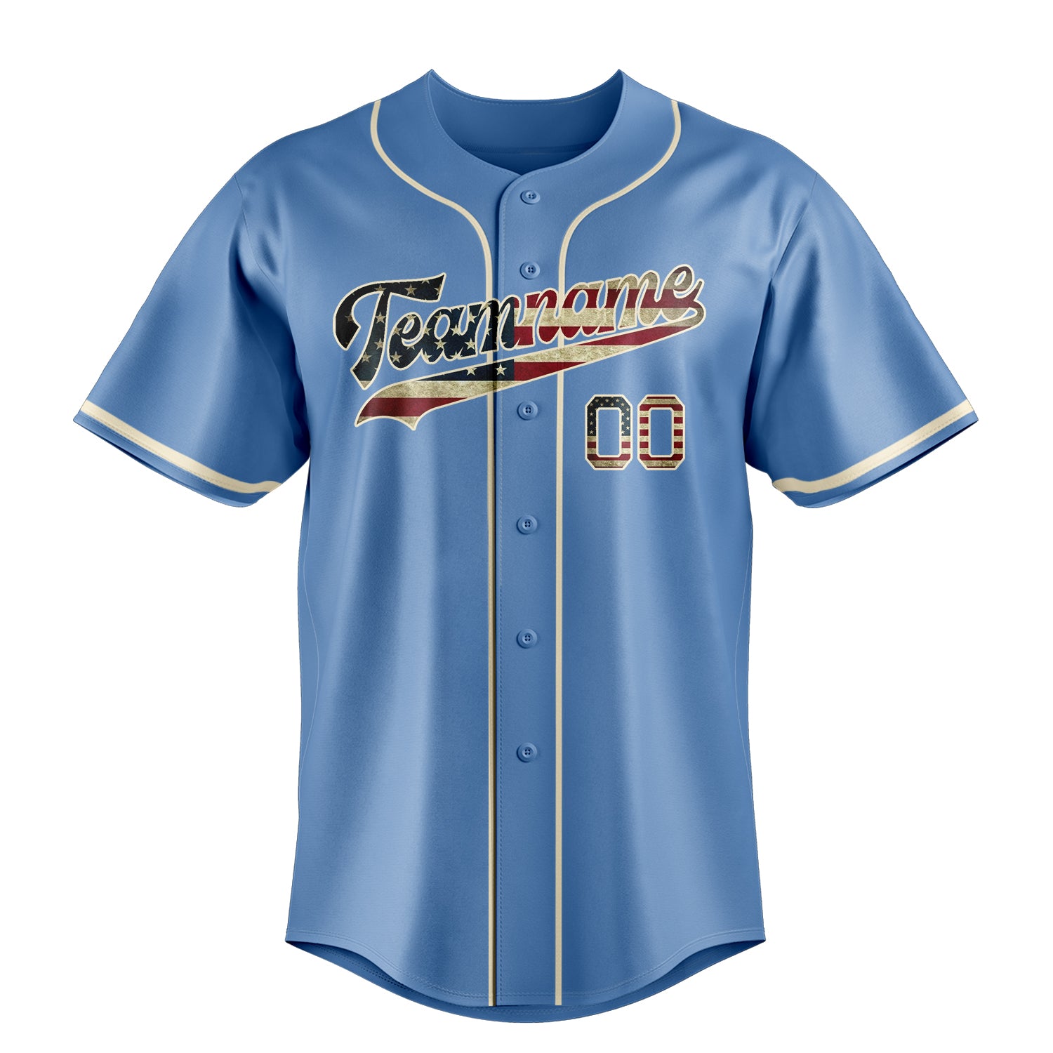 Custom Light Blue & Cream Vintage USA Flag Fan Baseball Jersey