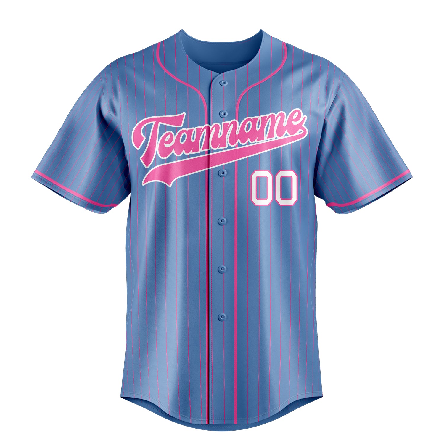 Custom Light Blue & Pink Pink Pinstripe Fan Baseball Jersey