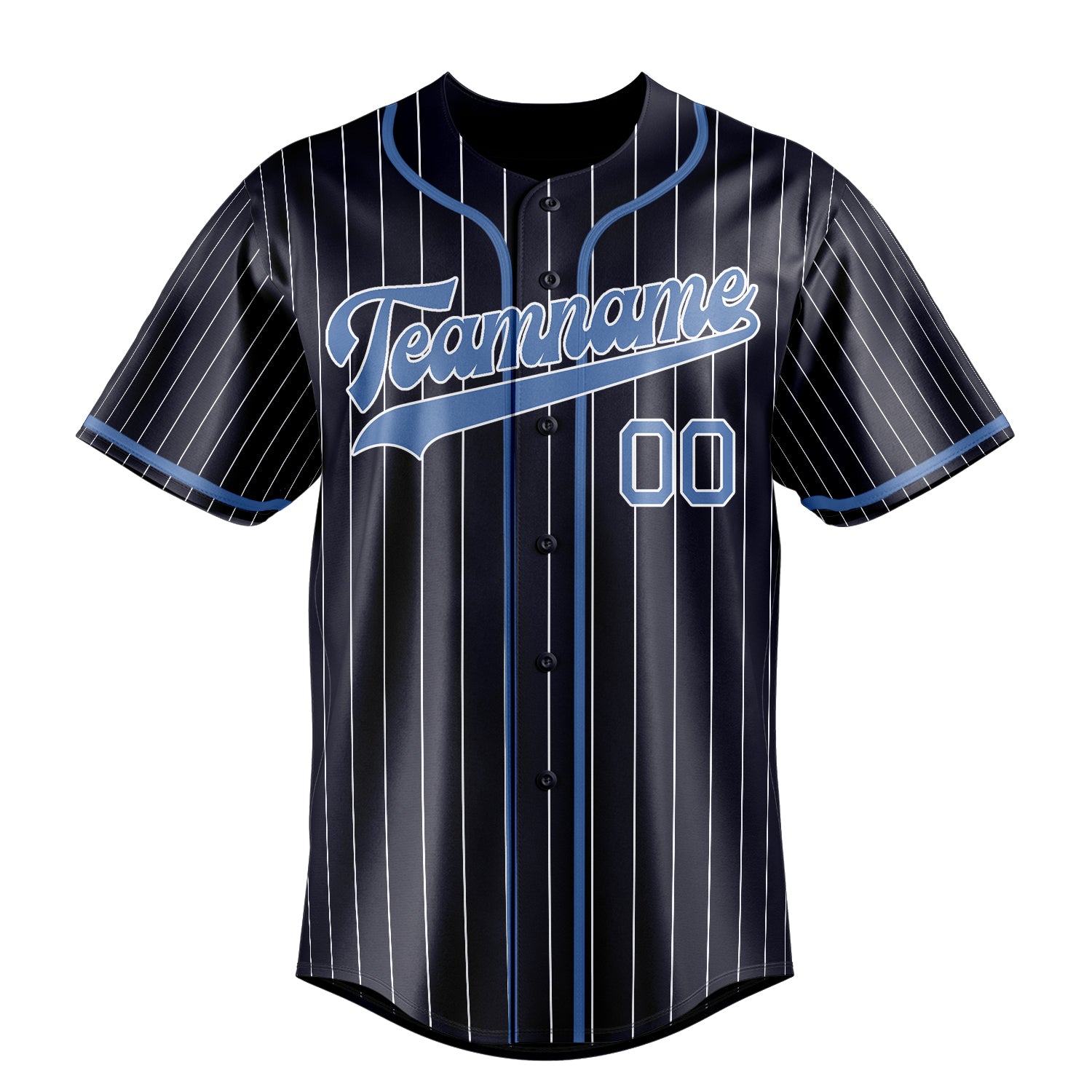 Custom Navy & Light Blue White Pinstripe Fan Baseball Jersey