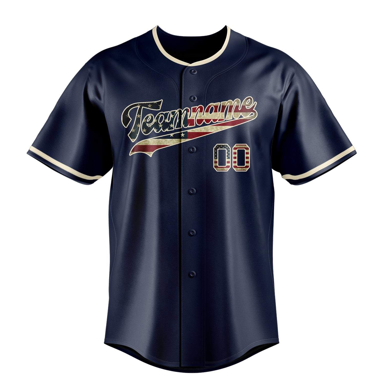 Custom Navy & Cream Vintage USA Flag Fan Baseball Jersey