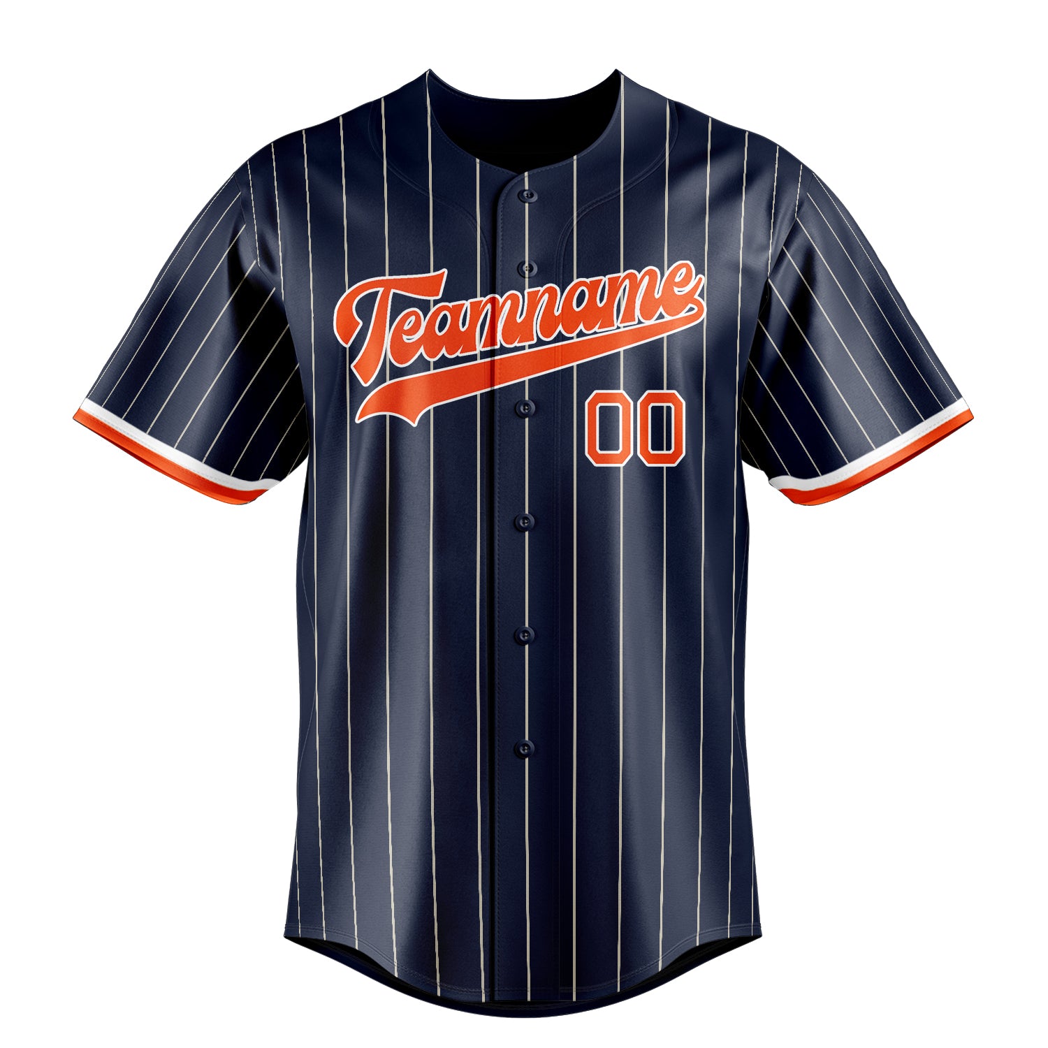 Custom Navy & Orange Cream Pinstripe Fan Baseball Jersey