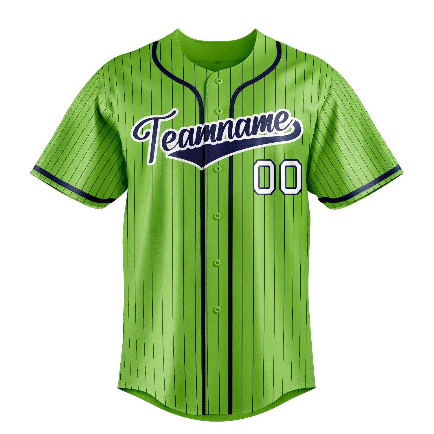 Custom Neon Green & Navy Black Pinstripe Fan Baseball Jersey