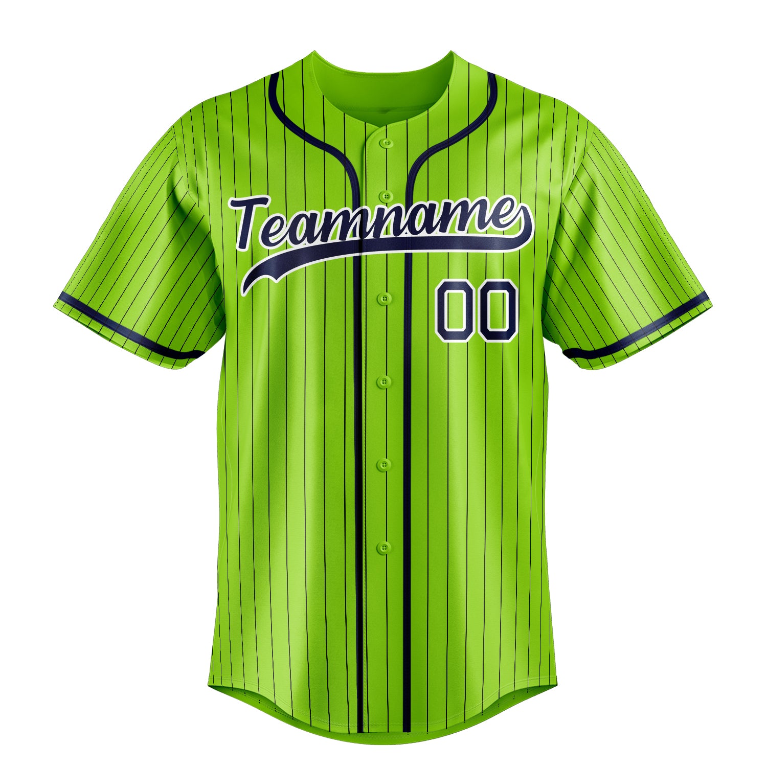 Custom Neon Green & Navy Black Pinstripe Fan Baseball Jersey