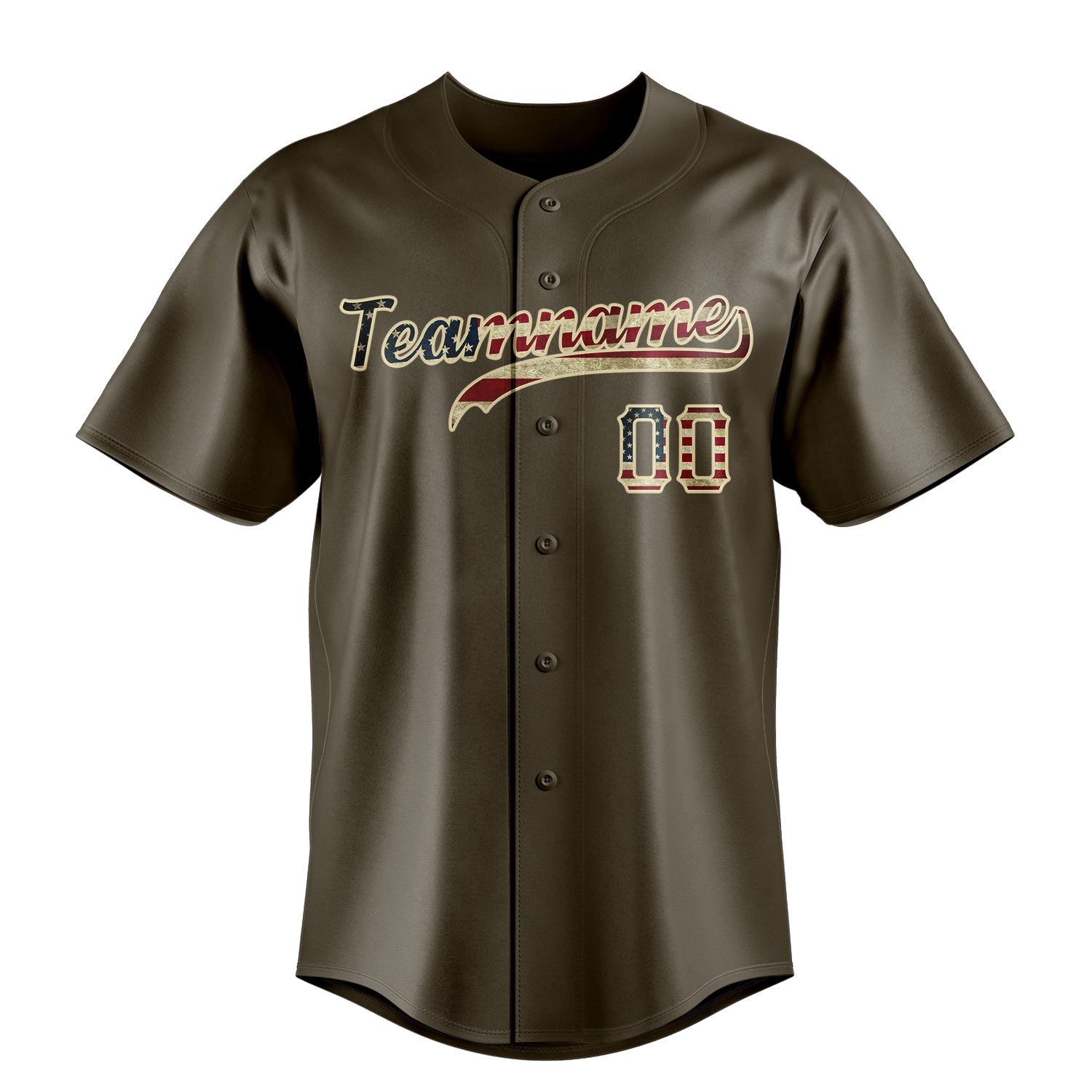 Custom Olive & Cream Vintage USA Flag Fan Baseball Jersey