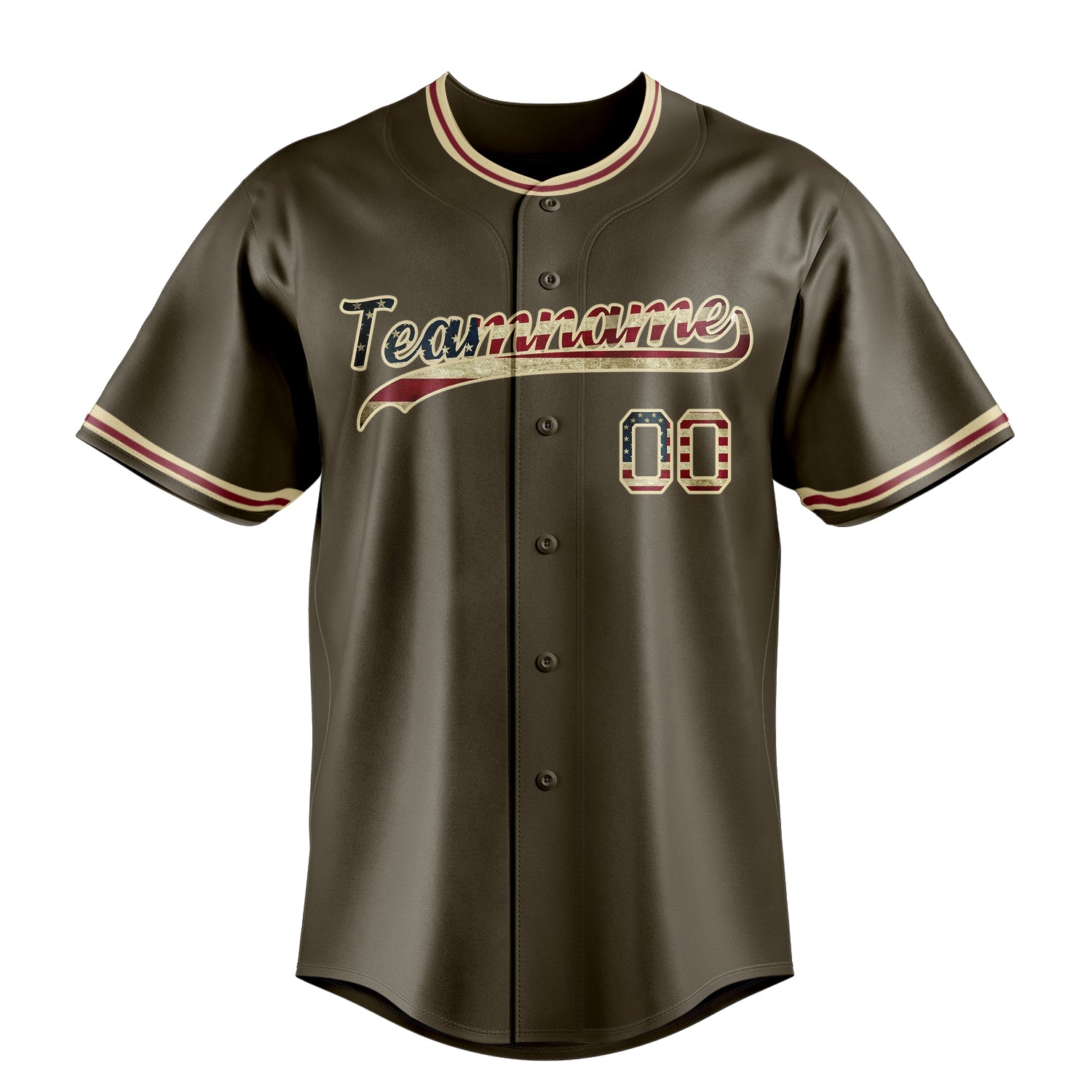 Custom Olive & Cream Vintage USA Flag Fan Baseball Jersey