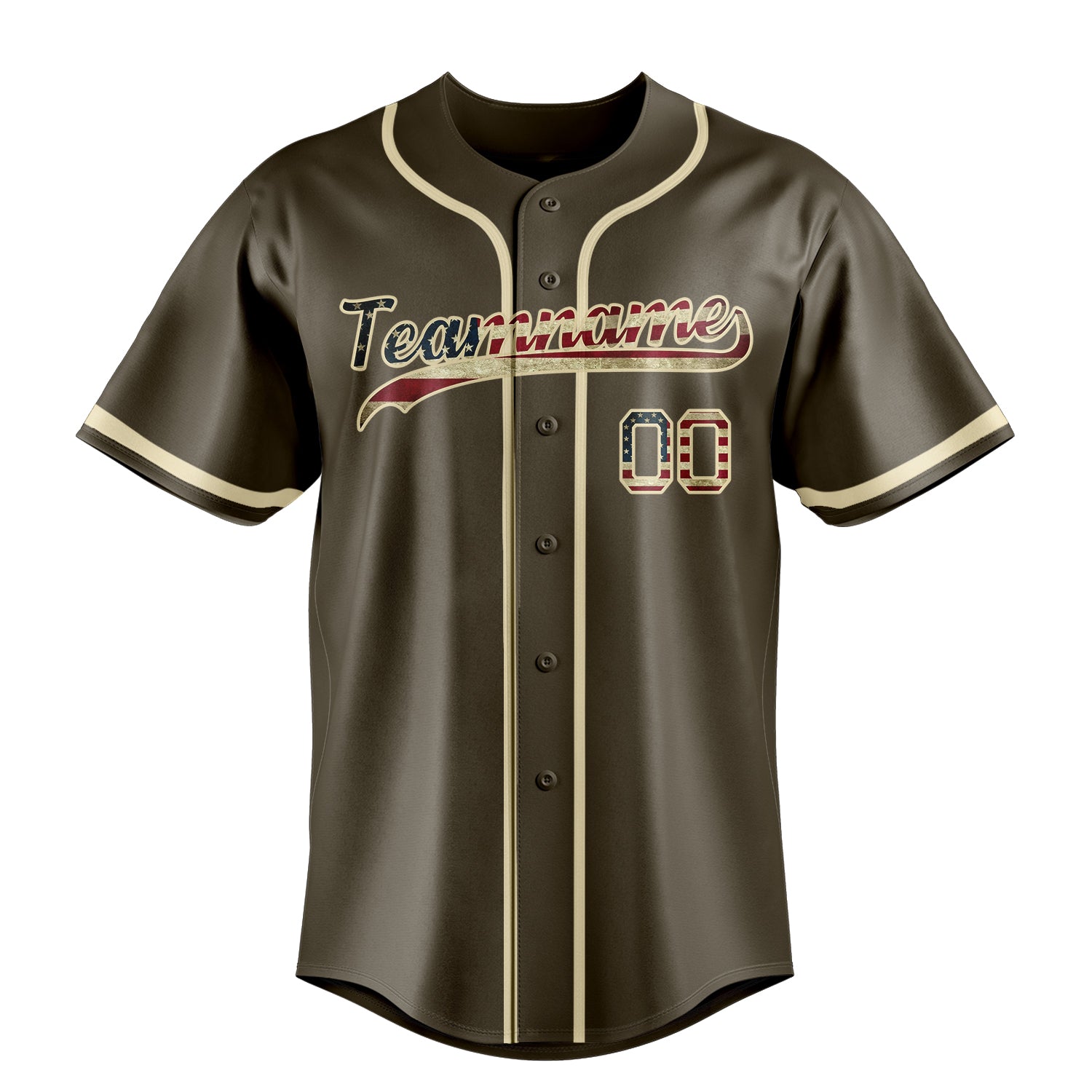 Custom Olive & Cream Vintage USA Flag Fan Baseball Jersey