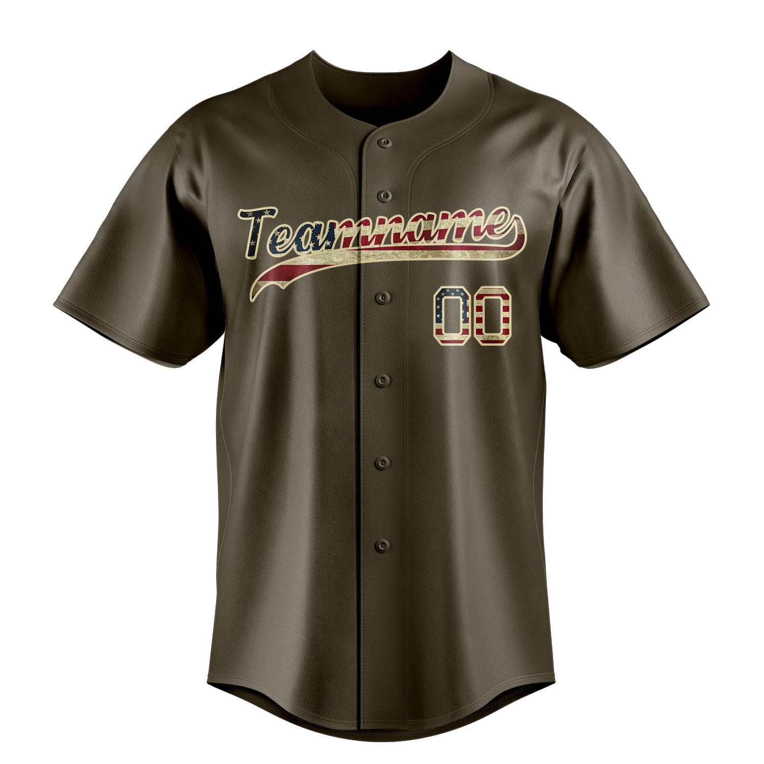 Custom Olive & Cream Vintage USA Flag Fan Baseball Jersey