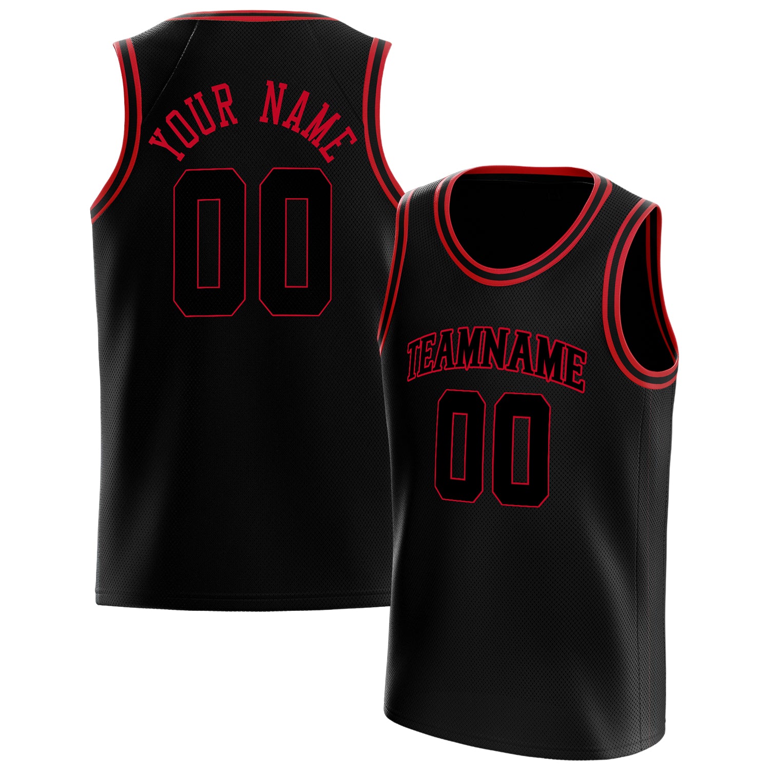 Custom Black Red Solid-Color Basketball Jersey