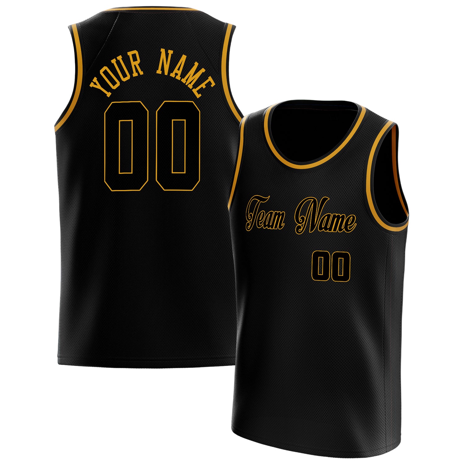 Custom Black Gold Solid-Color Basketball Jersey