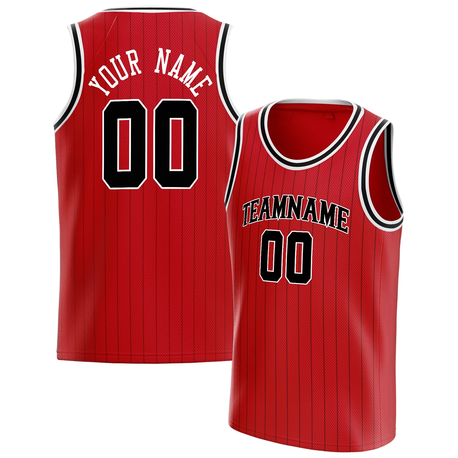 Custom Red Black Black-Pinstripe Basketball Jersey