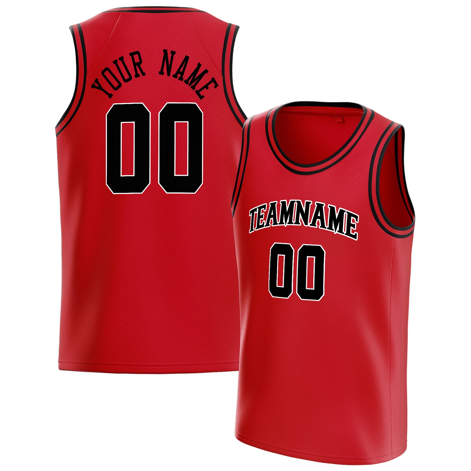 Custom Red Black Solid-Color Basketball Jersey