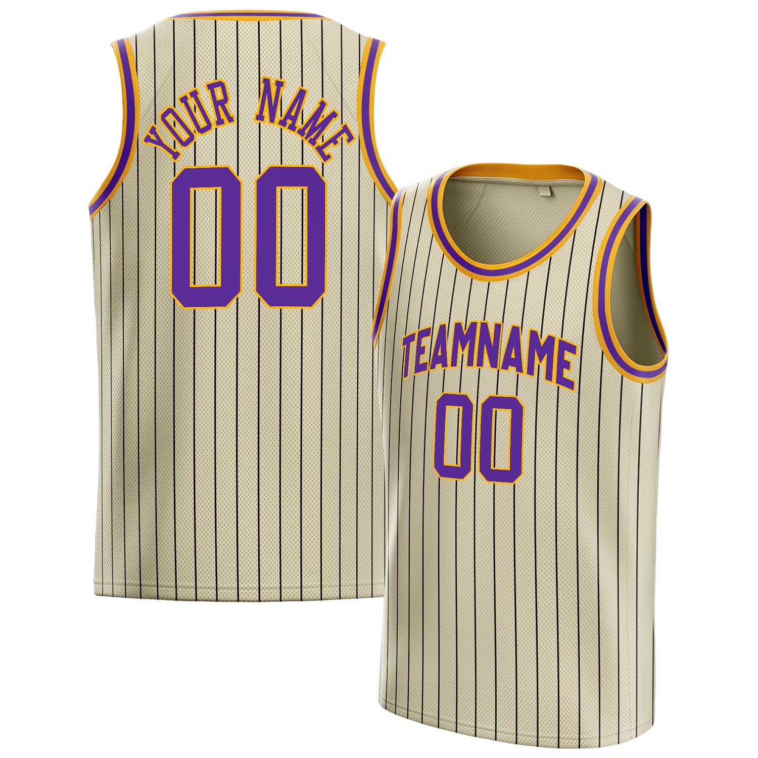 Custom Cream Purple Black-Pinstripe Basketball Jersey