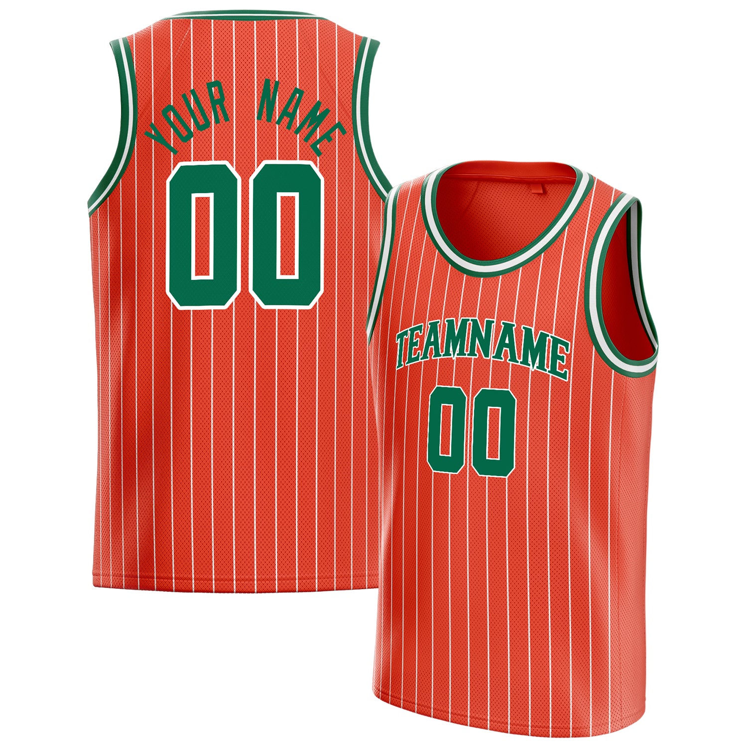 Custom Orange Kelly-Green White-Pinstripe Basketball Jersey