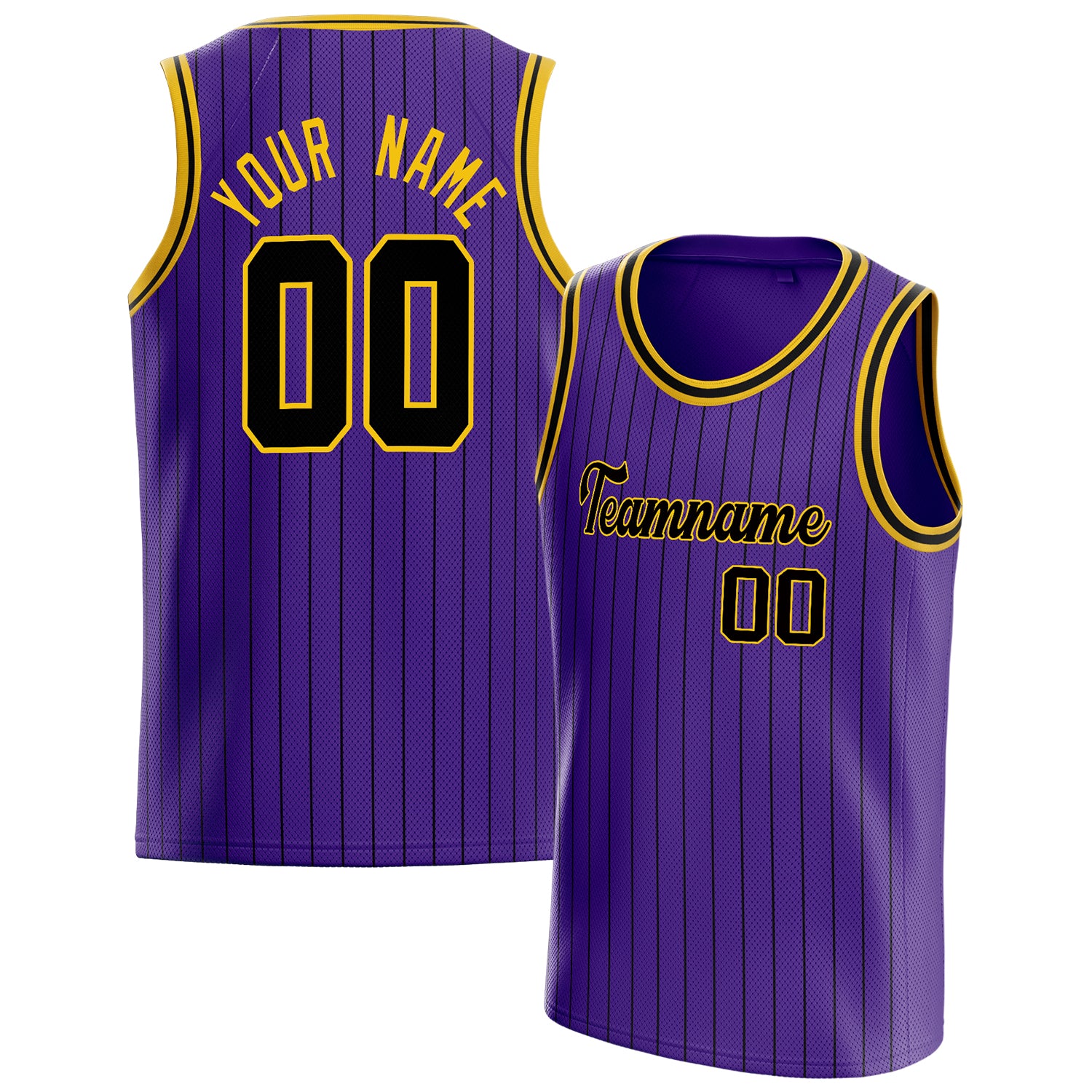 Custom Purple Black Black-Pinstripe Basketball Jersey
