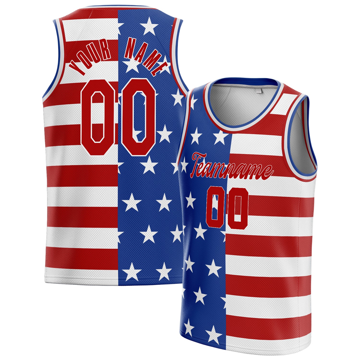 Custom Royal Red American-Flag Basketball Jersey