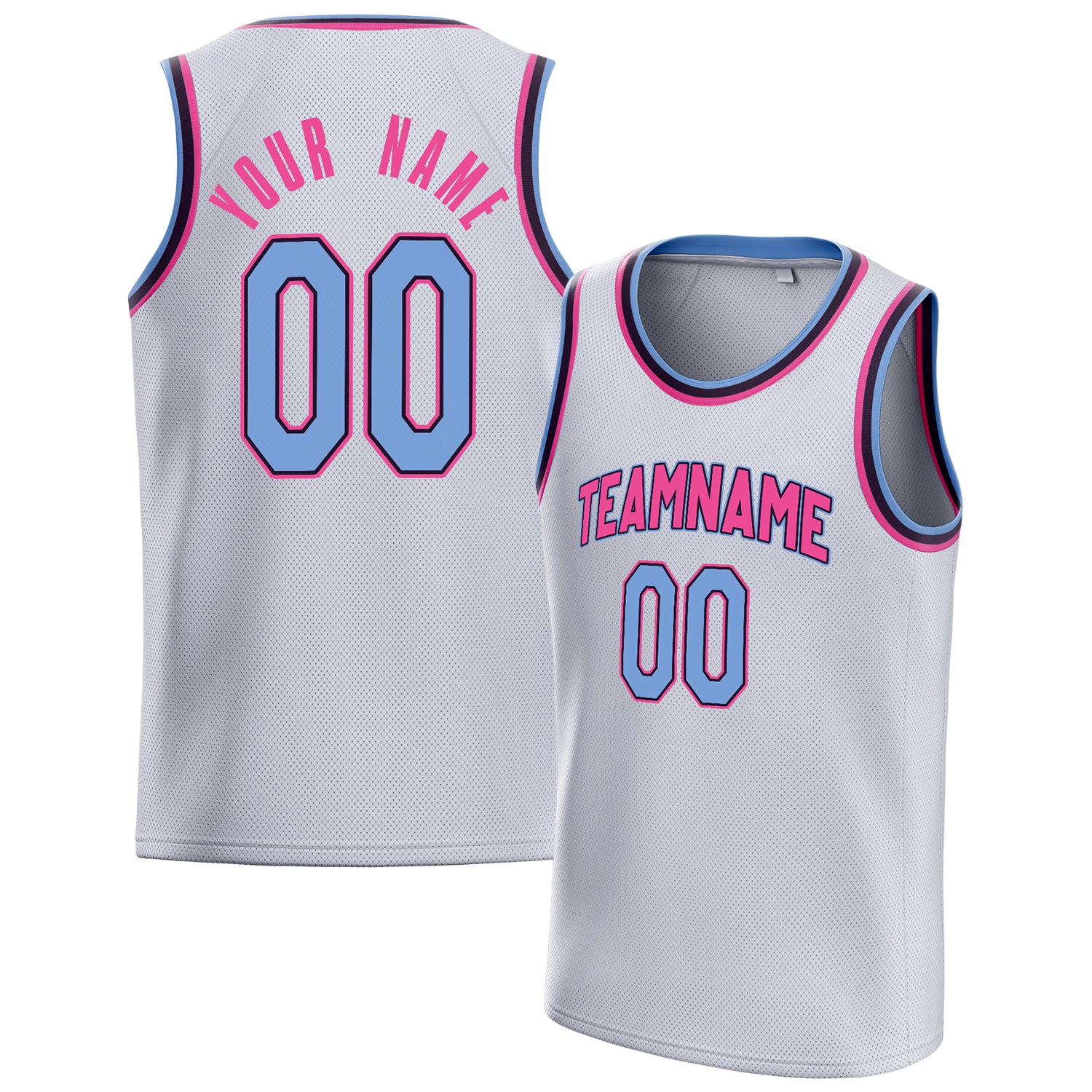 Custom White Light-Blue Solid-Color Basketball Jersey