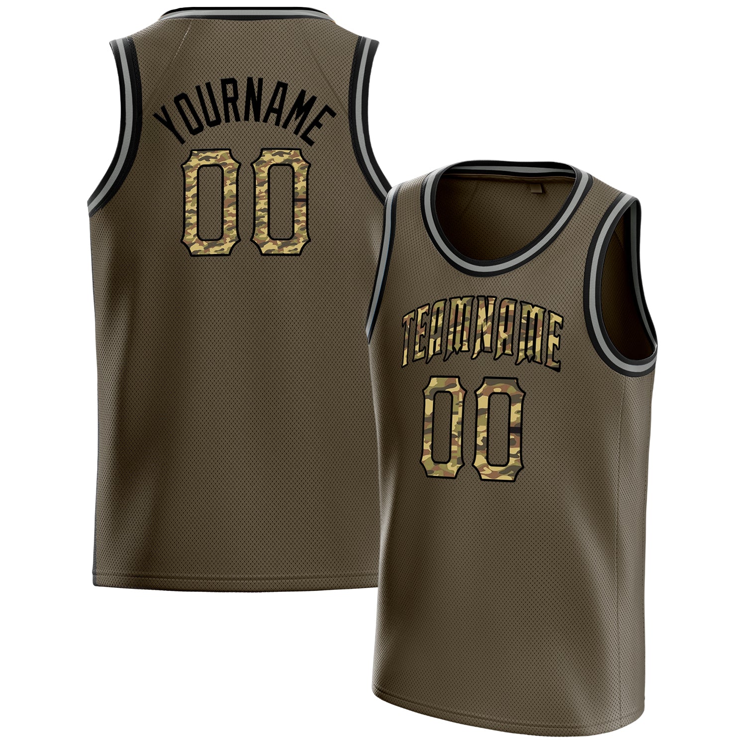 Custom Olive Camo Solid-Color Basketball Jersey