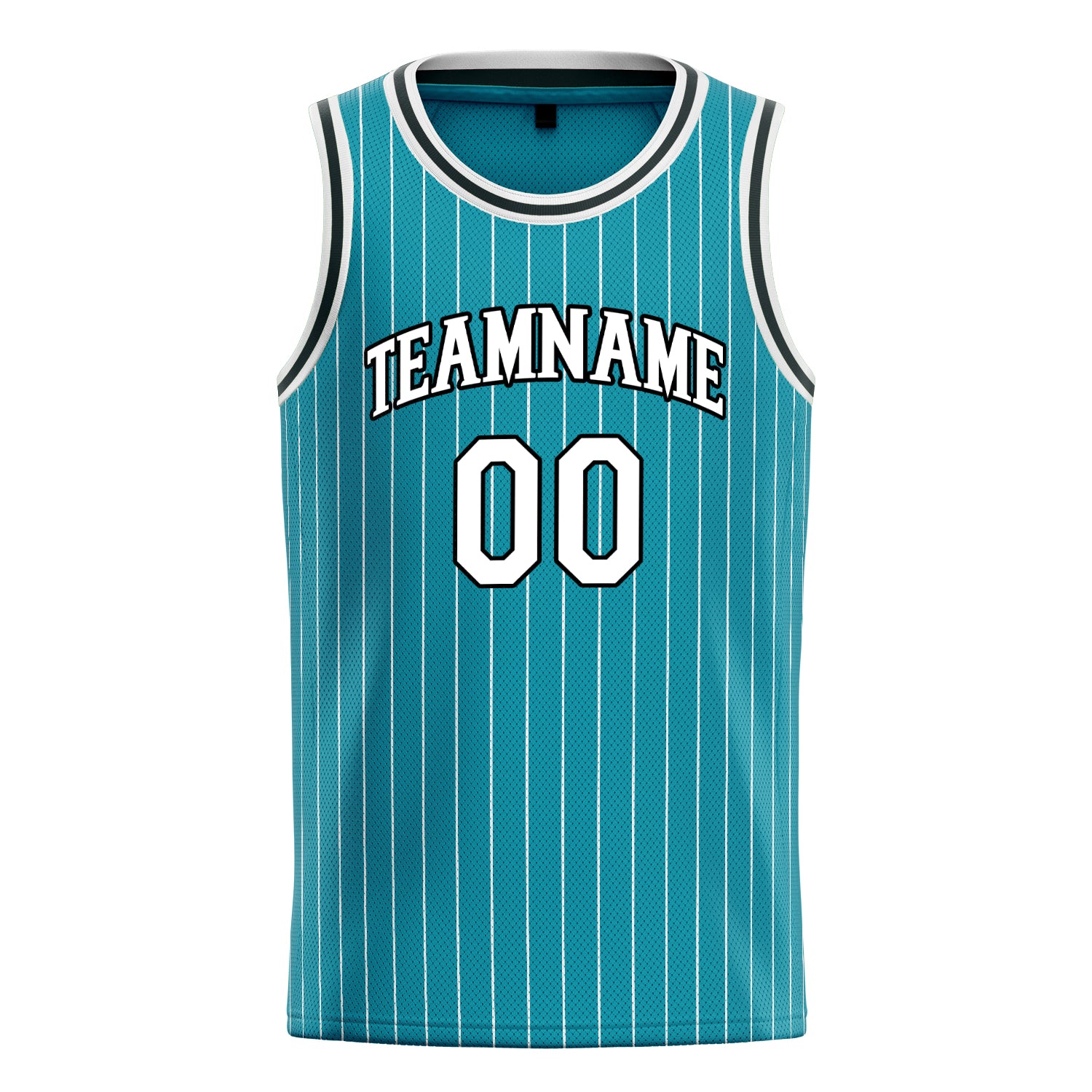 Custom Teal White White-Pinstripe Basketball Jersey