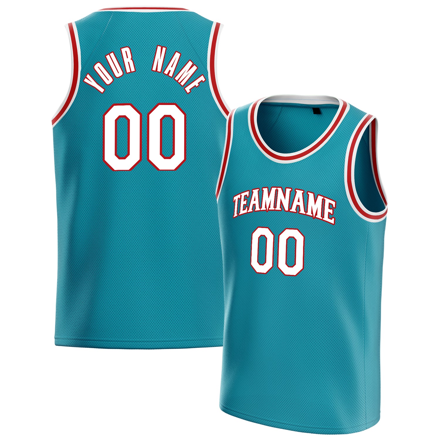 Custom Teal White Solid-Color Basketball Jersey
