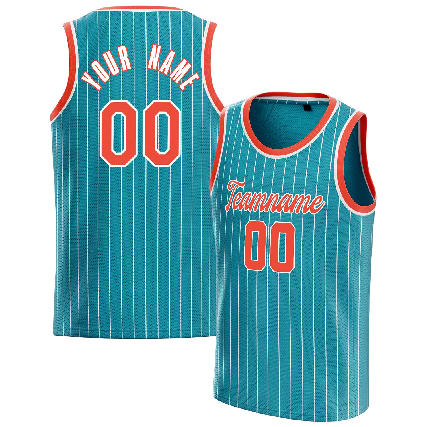 Custom Teal Orange White-Pinstripe Basketball Jersey