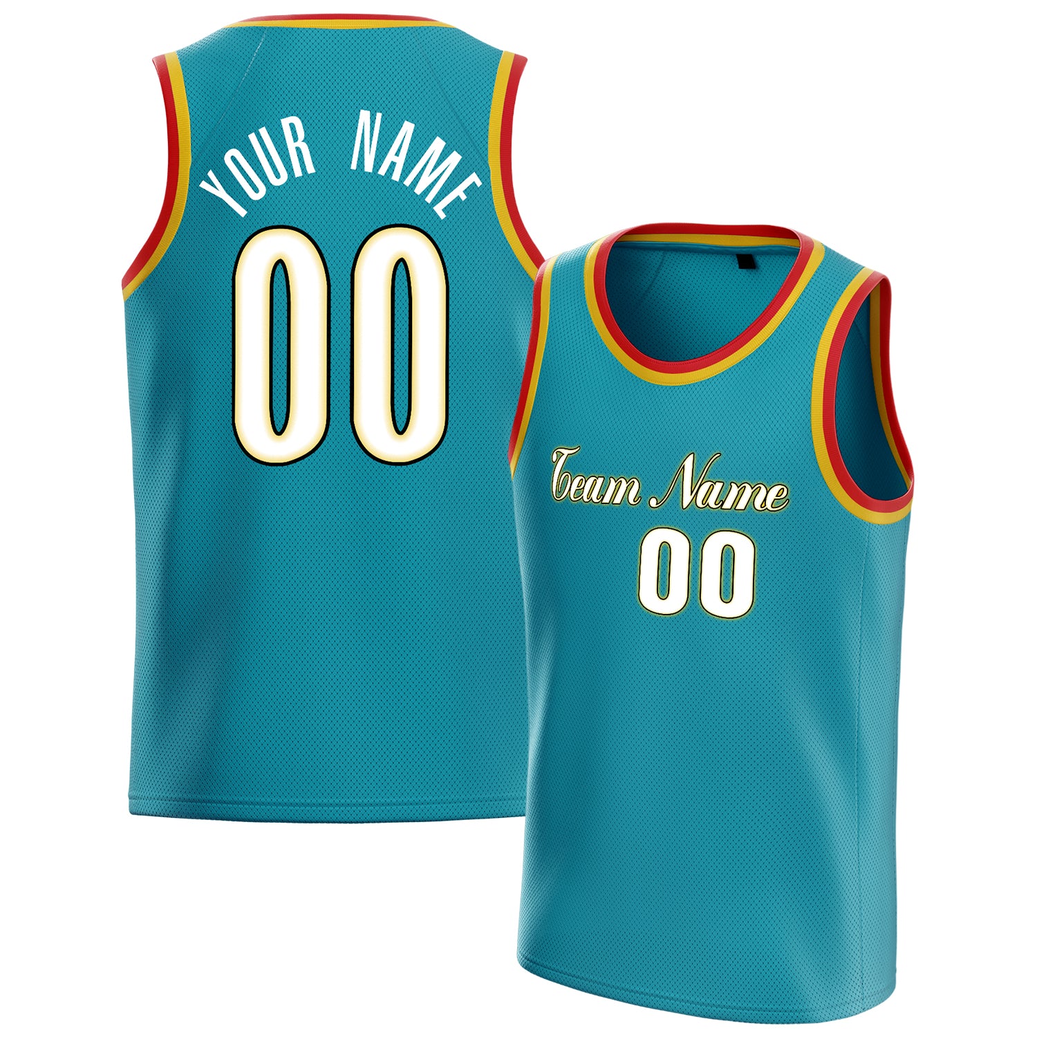 Custom Teal White Solid-Color Basketball Jersey