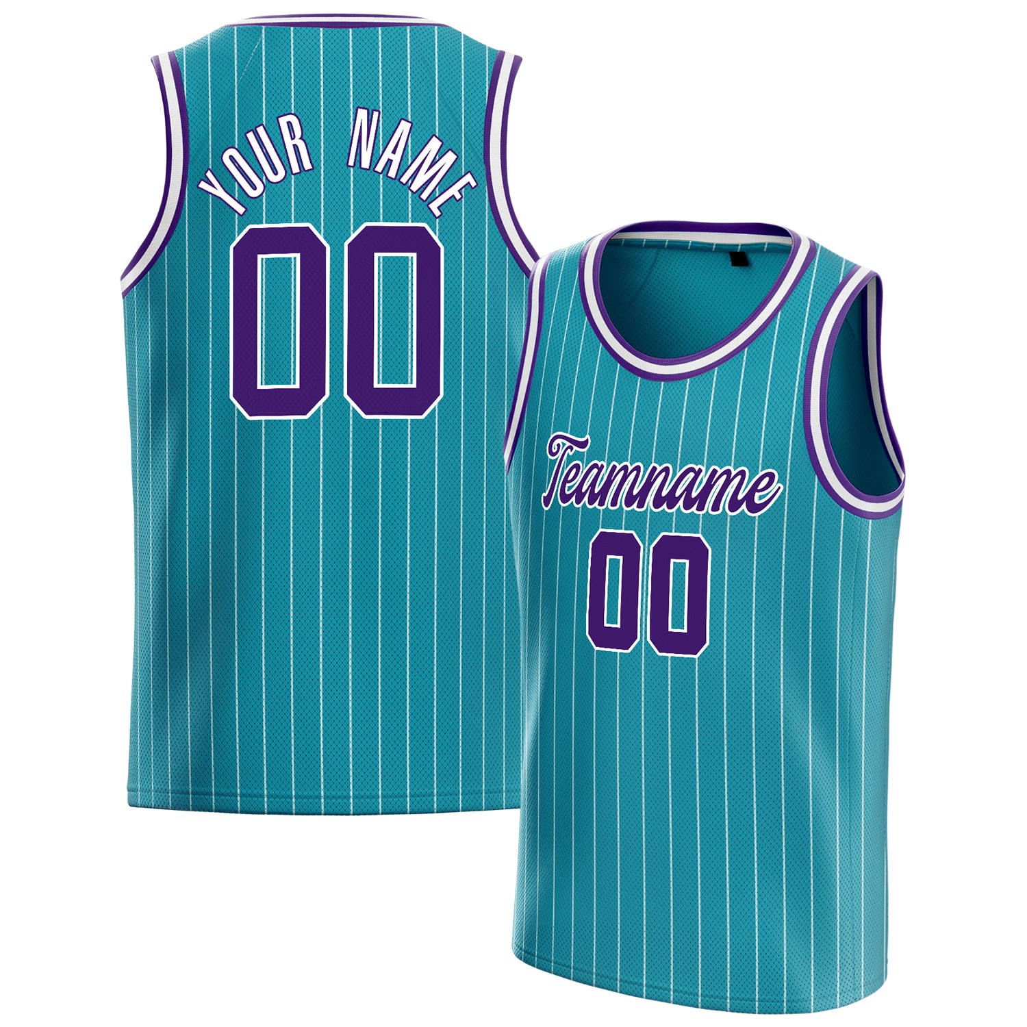 Custom Teal Purple White-Pinstripe Basketball Jersey