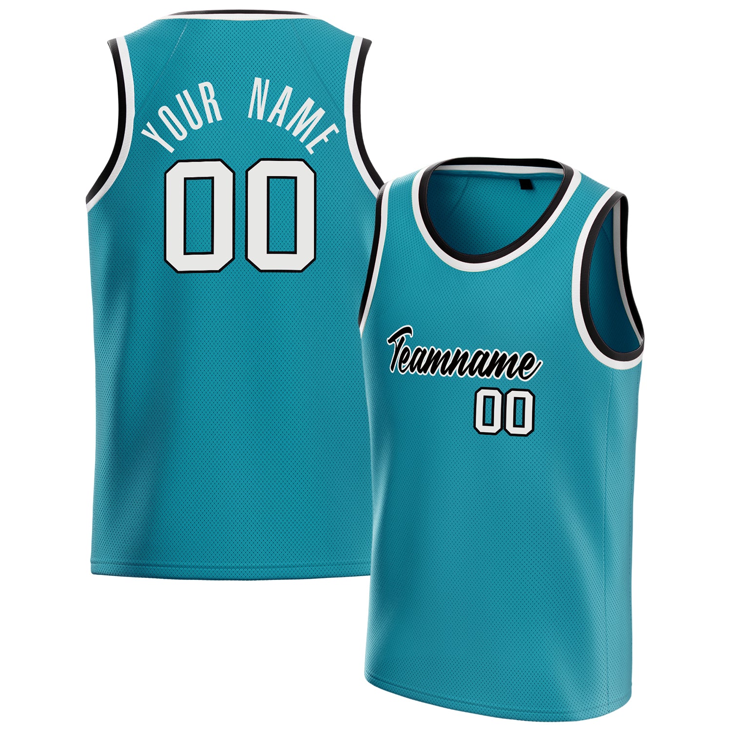 Custom Teal White Solid-Color Basketball Jersey