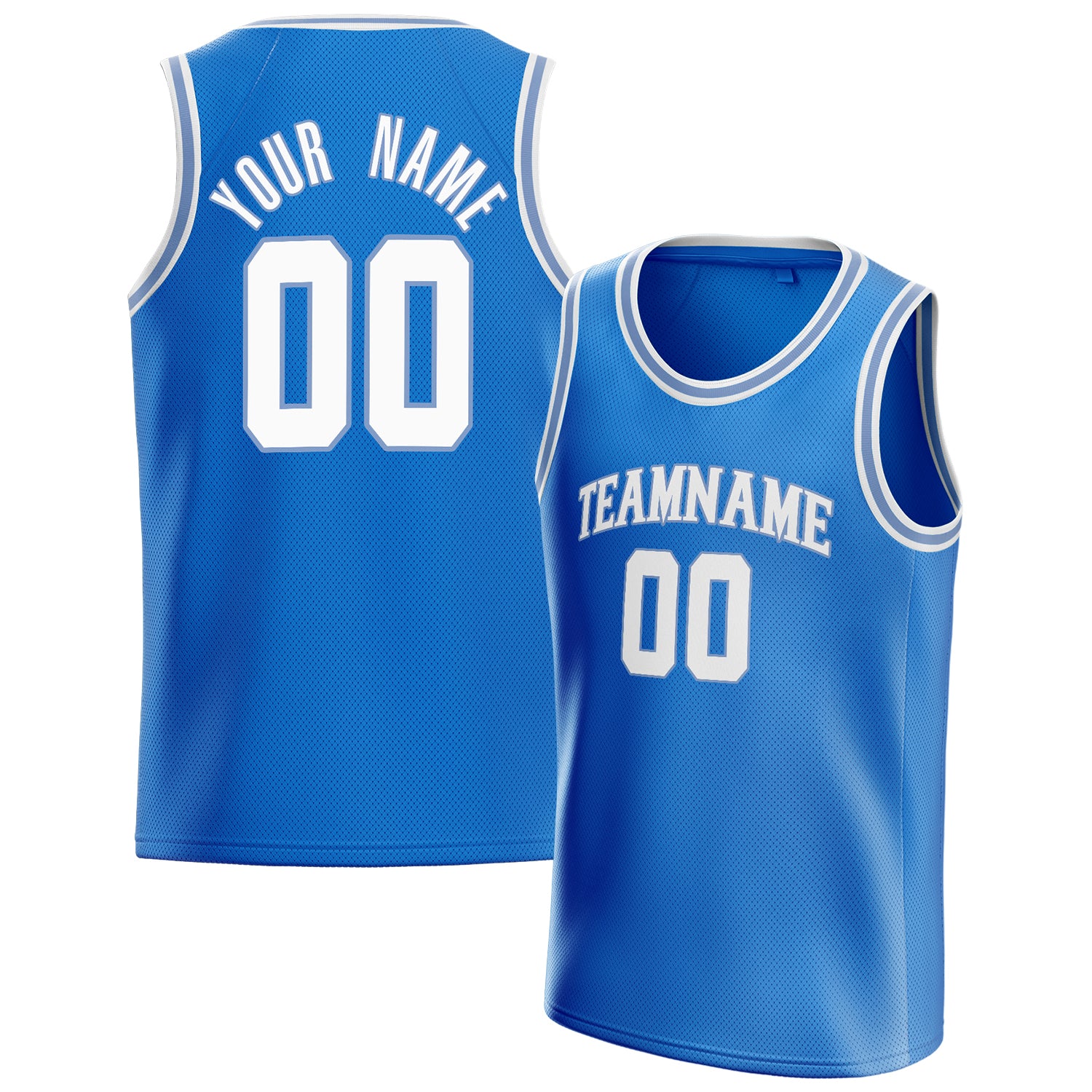 Custom Blue White Solid-Color Basketball Jersey