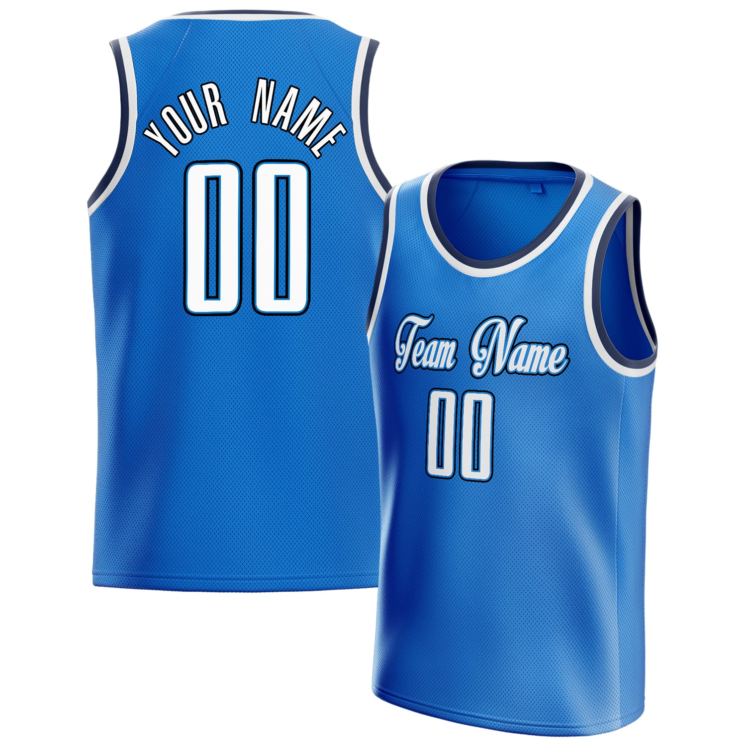 Custom Blue White Solid-Color Basketball Jersey