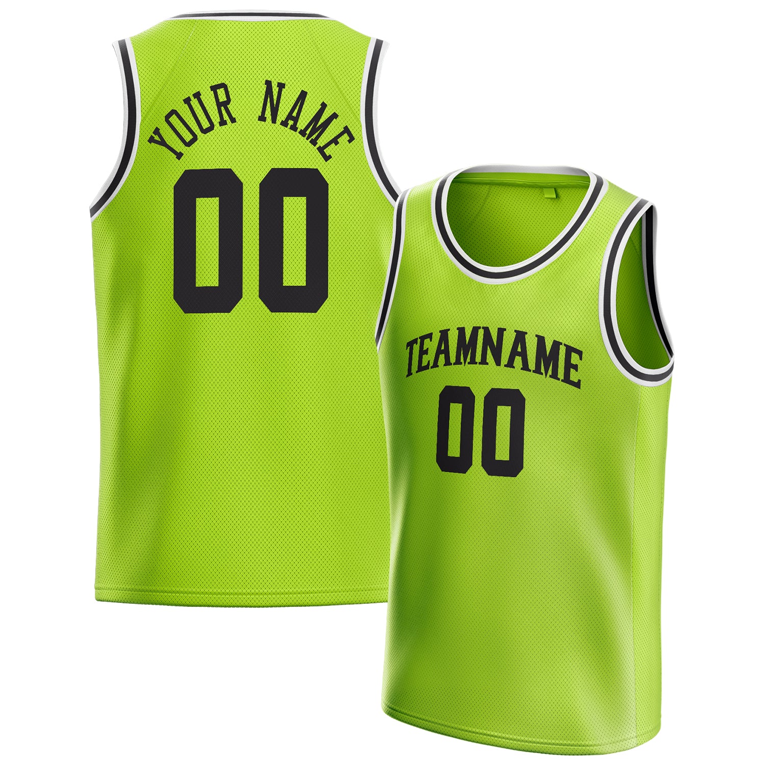 Custom Neon Green Black Solid Color Basketball Jersey Tailorly