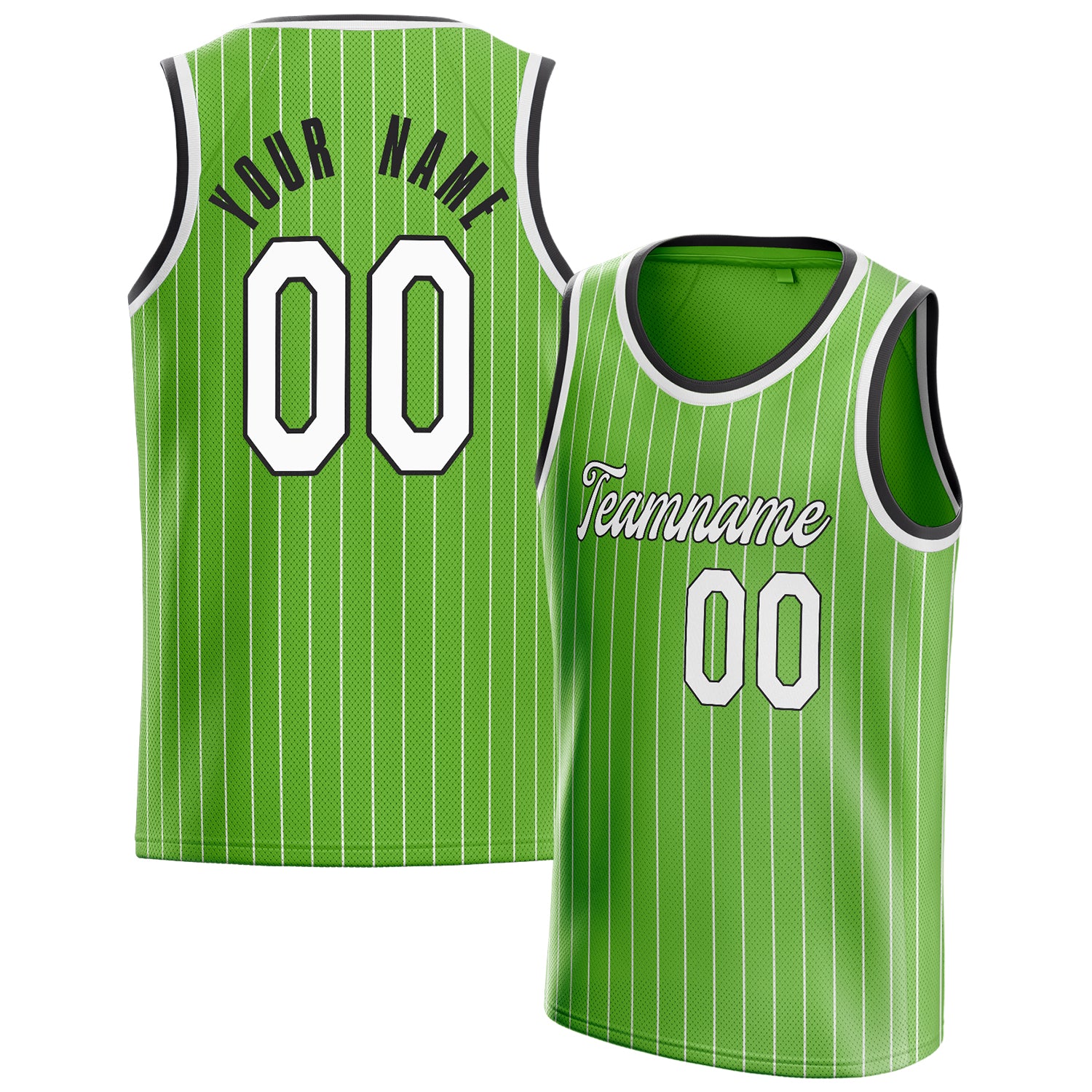 Custom Neon-Green White White-Pinstripe Basketball Jersey