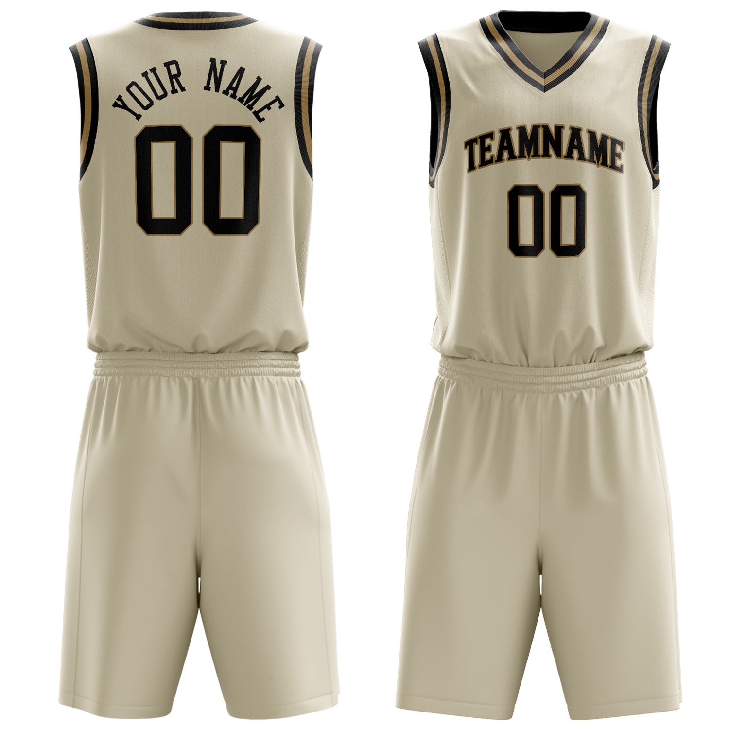 Custom Cream Black Solid Color Basketball Set