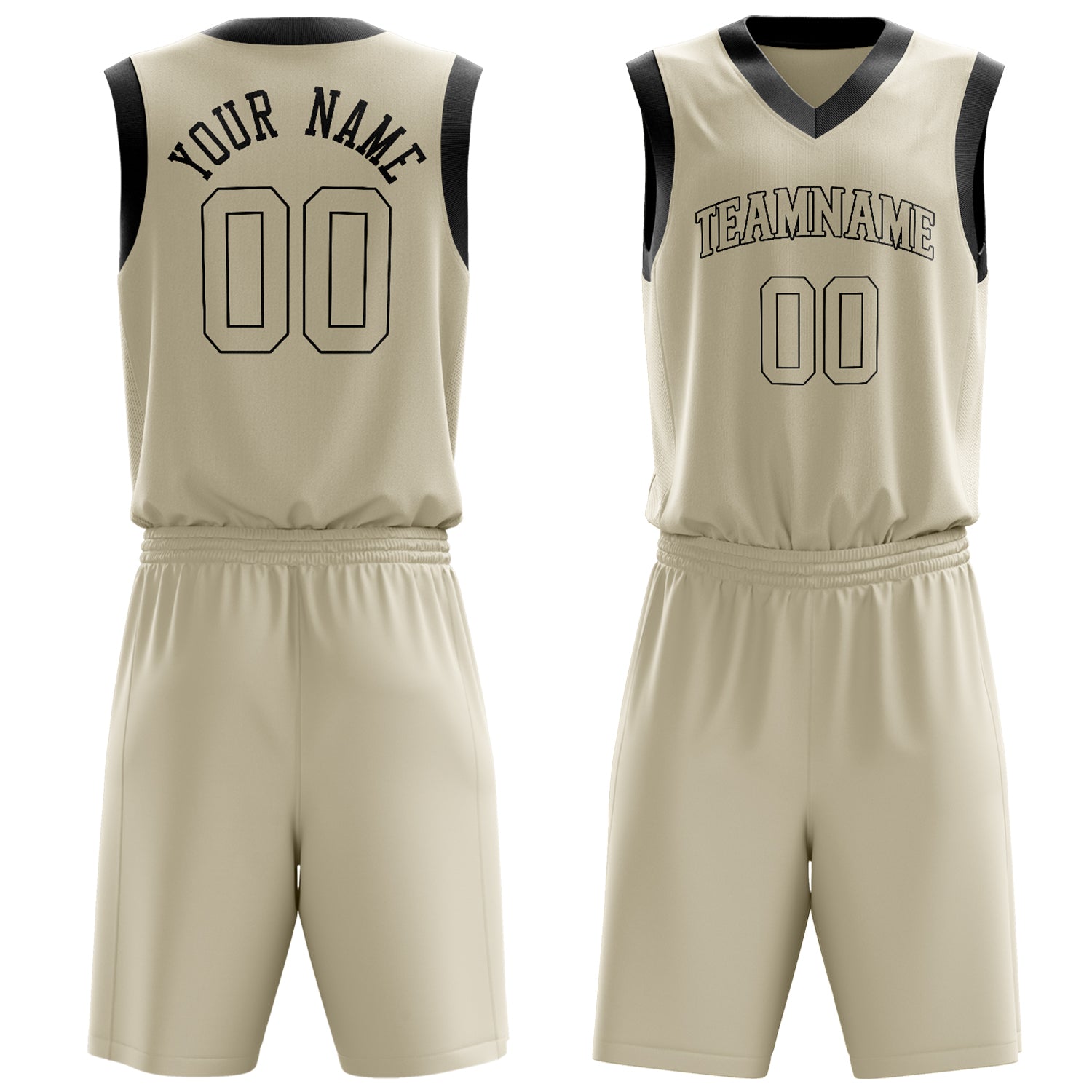 Custom Cream Black Solid Color Basketball Set