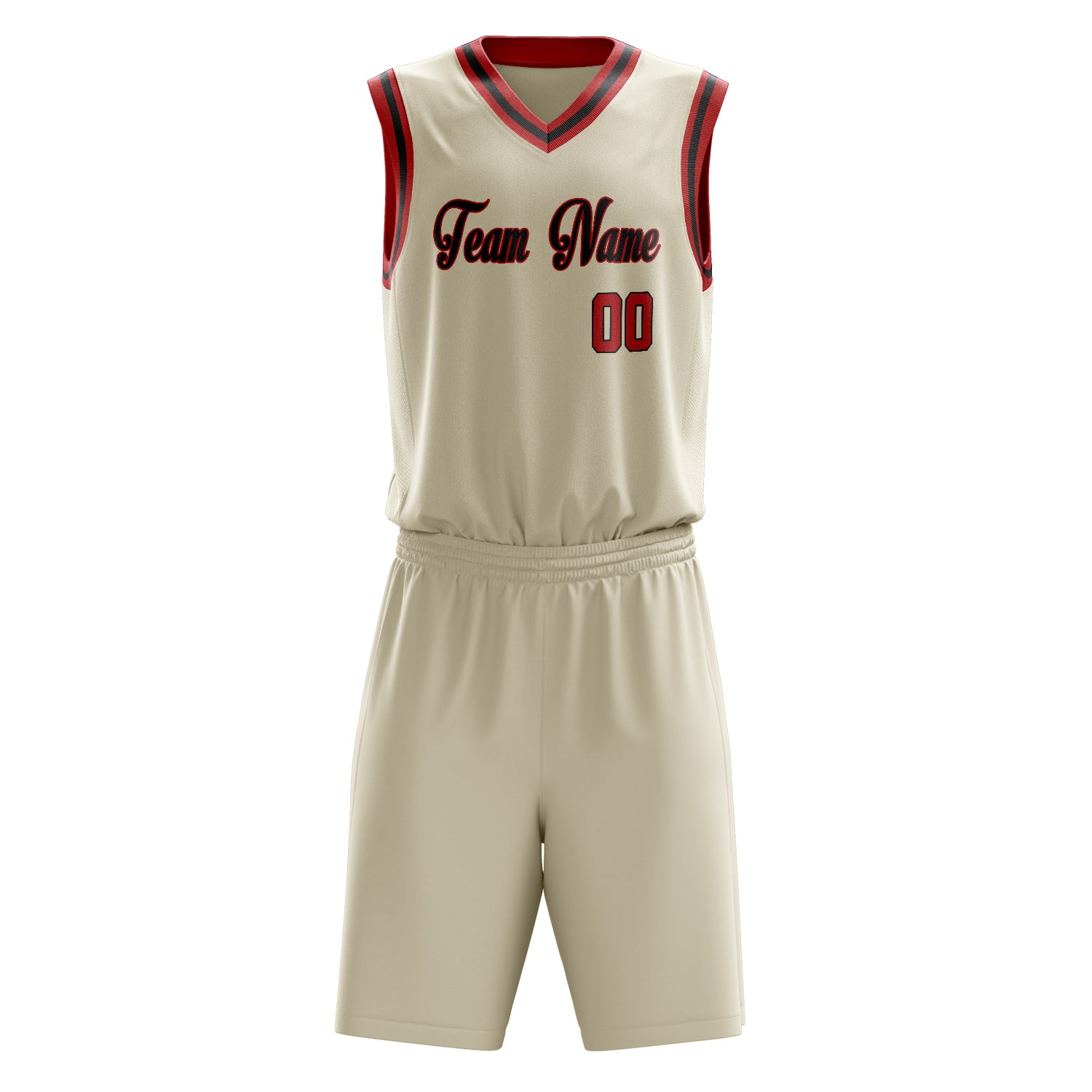 Custom Cream Red Solid Color Basketball Set