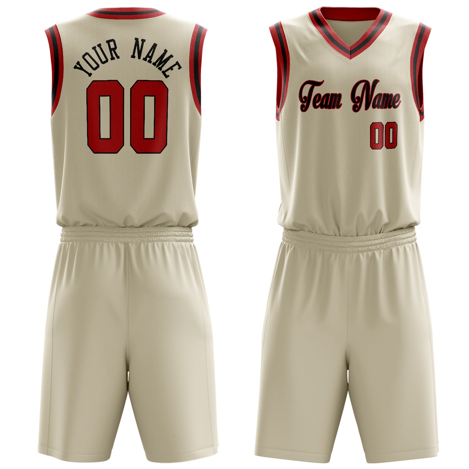 Custom Cream Red Solid Color Basketball Set